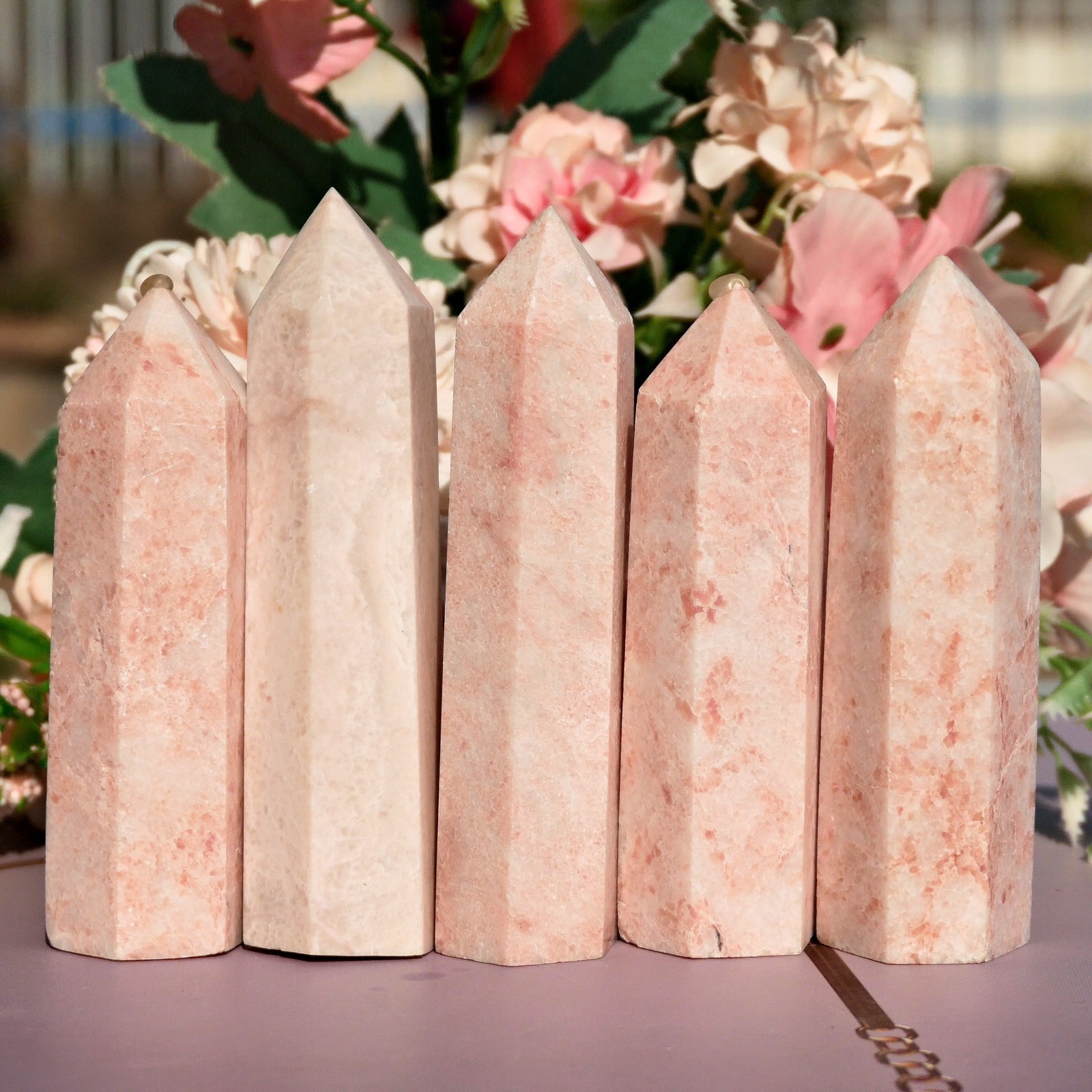 Wholesale Lot 1Lb Pink Jade Tower Crystal Point Wand Bulk Healing Gemstone Grid