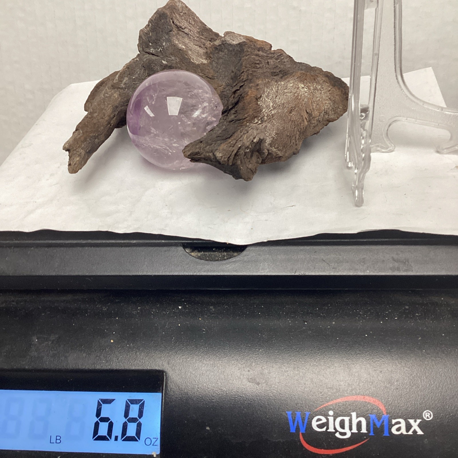 42 mm Amethyst Sphere On Natural Driftwood Stand