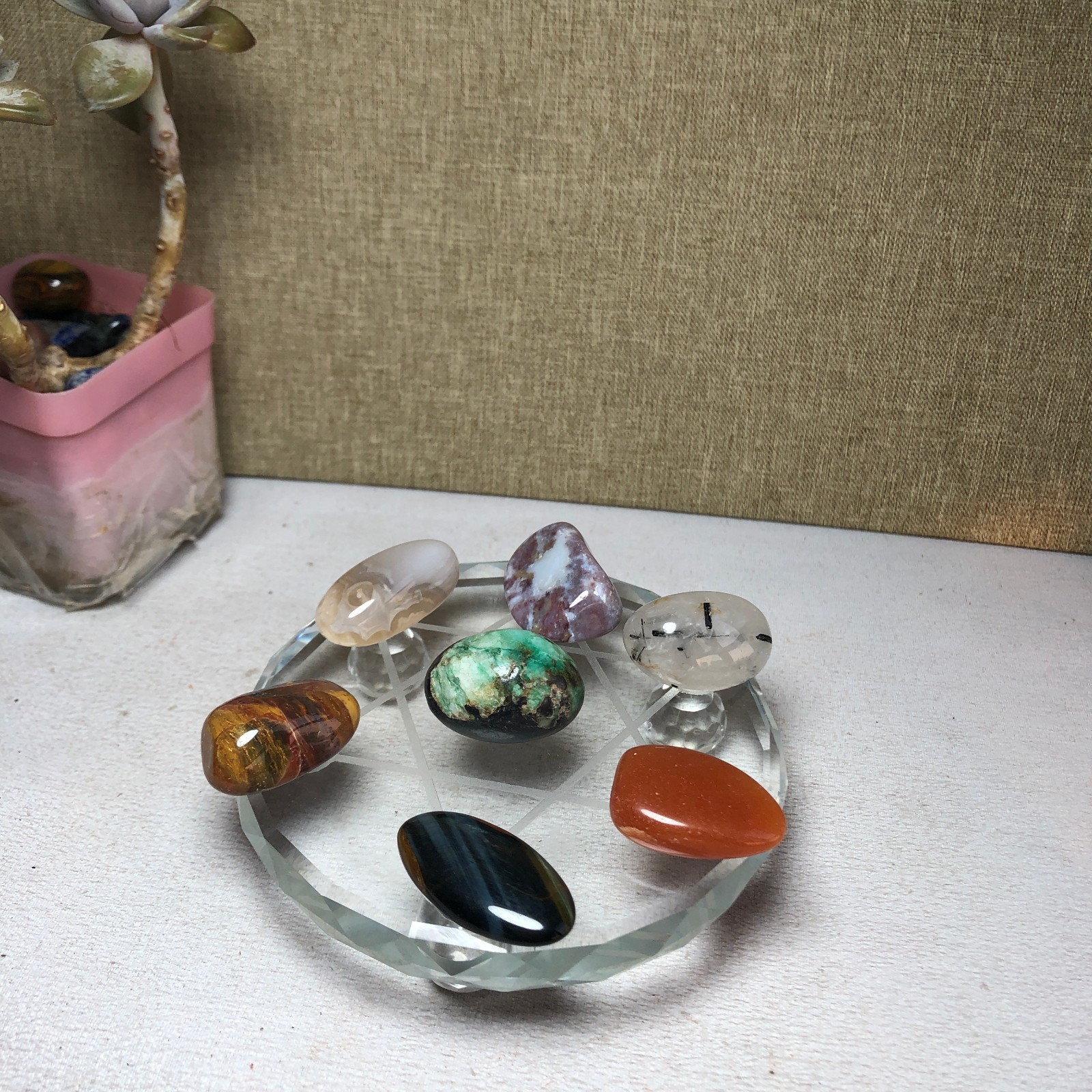 Natural various semi-precious stone Crystal Seven Star Array tumbled 302g A2816