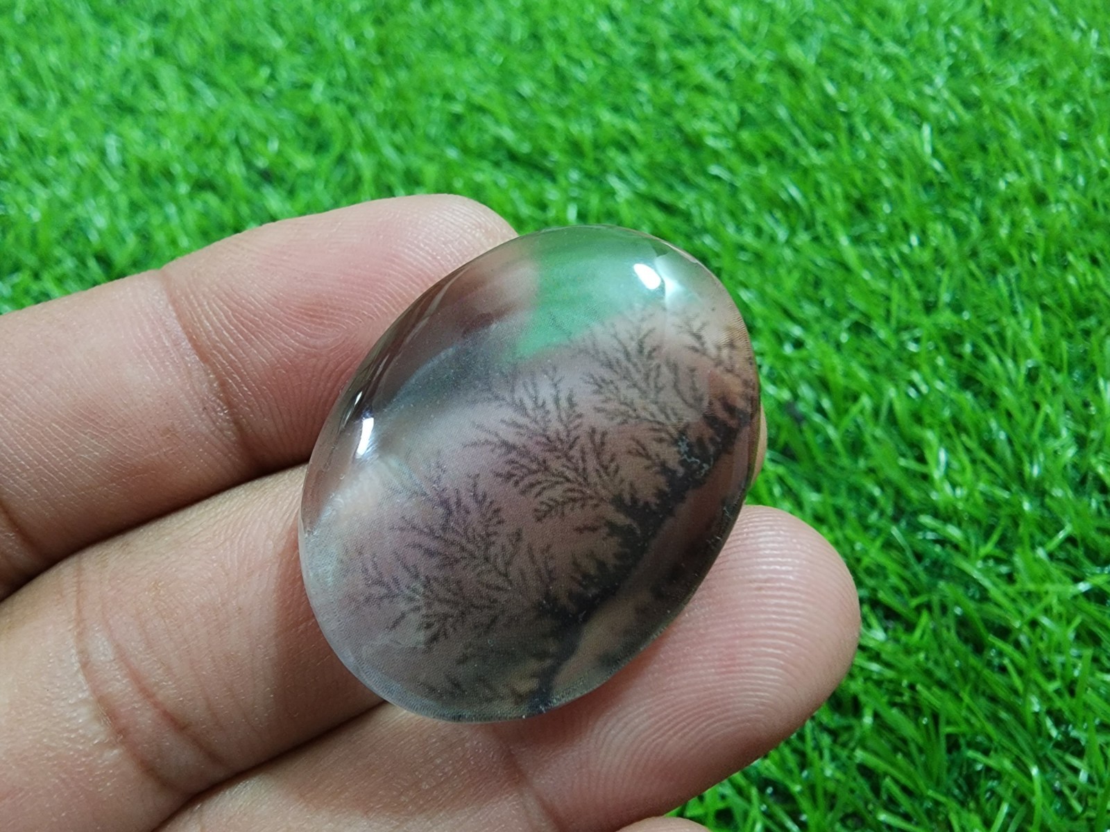 Pretty Dendritic Agate 64Crt Oval Cabochon Scenic Landscape Pendant Gemstone