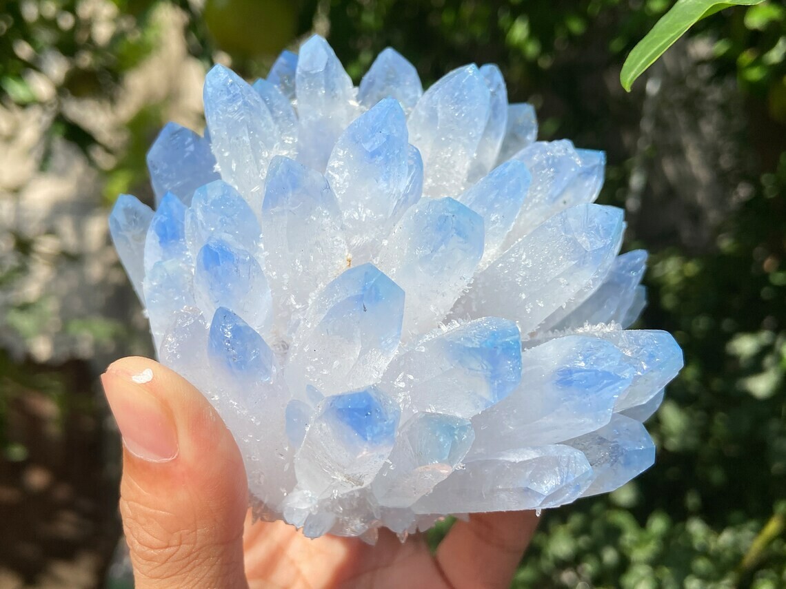 300g+ Clear Quartz Cluster Crystal Blue Quartz Point VUG Mineral Specimen Gift