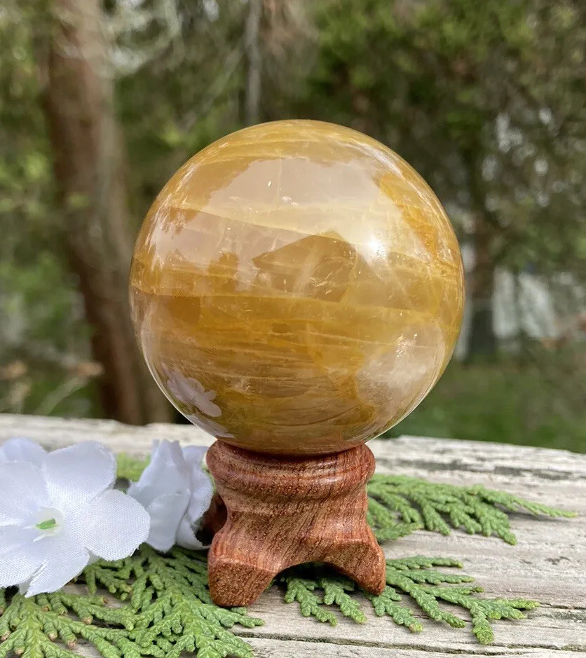 236g NATURAL YELLOW FIRE QUARTZ HEMATOID CRYSTAL HEALING SPHERE Reiki MADAGASCAR