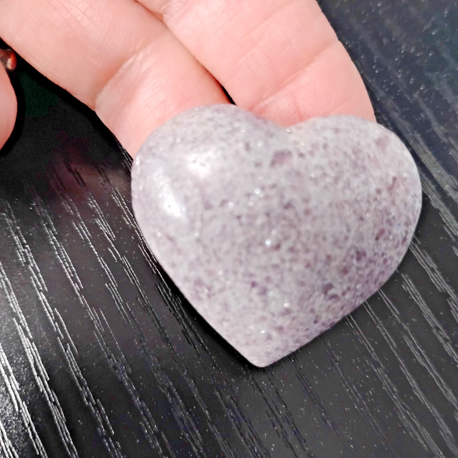 Lepidolite Polished Heart Sparkling Light Purple Palm Stone Natural Healing