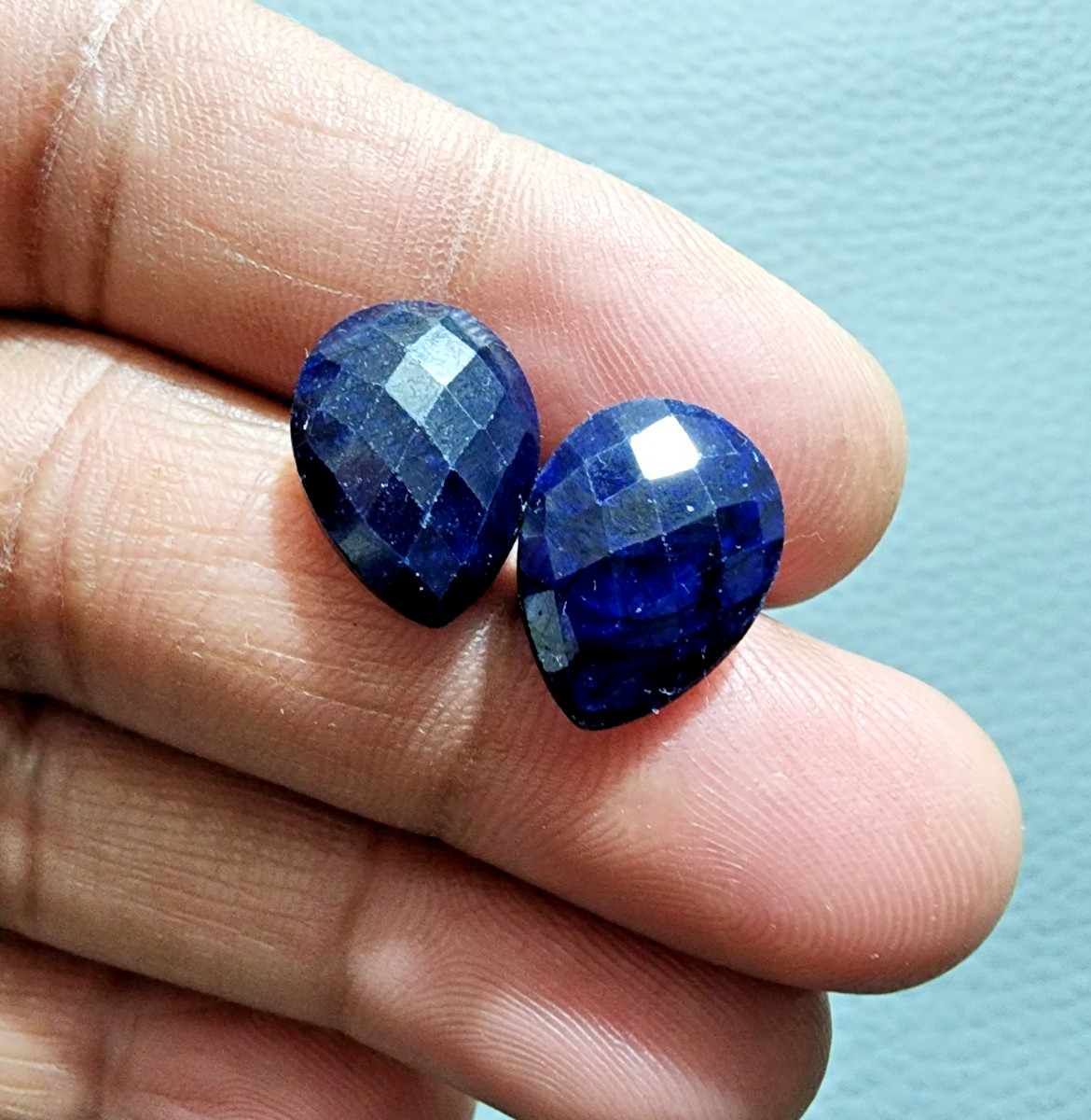 2 Pcs Madagascar Blue Sapphire Pear Shape Checker Cut Gemstone For Jewelry Ring