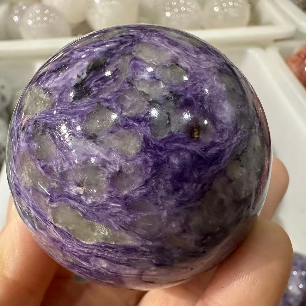 50mm+ Natural Charoite Quartz Sphere Crystal Ball Reiki Healing Decor Gift
