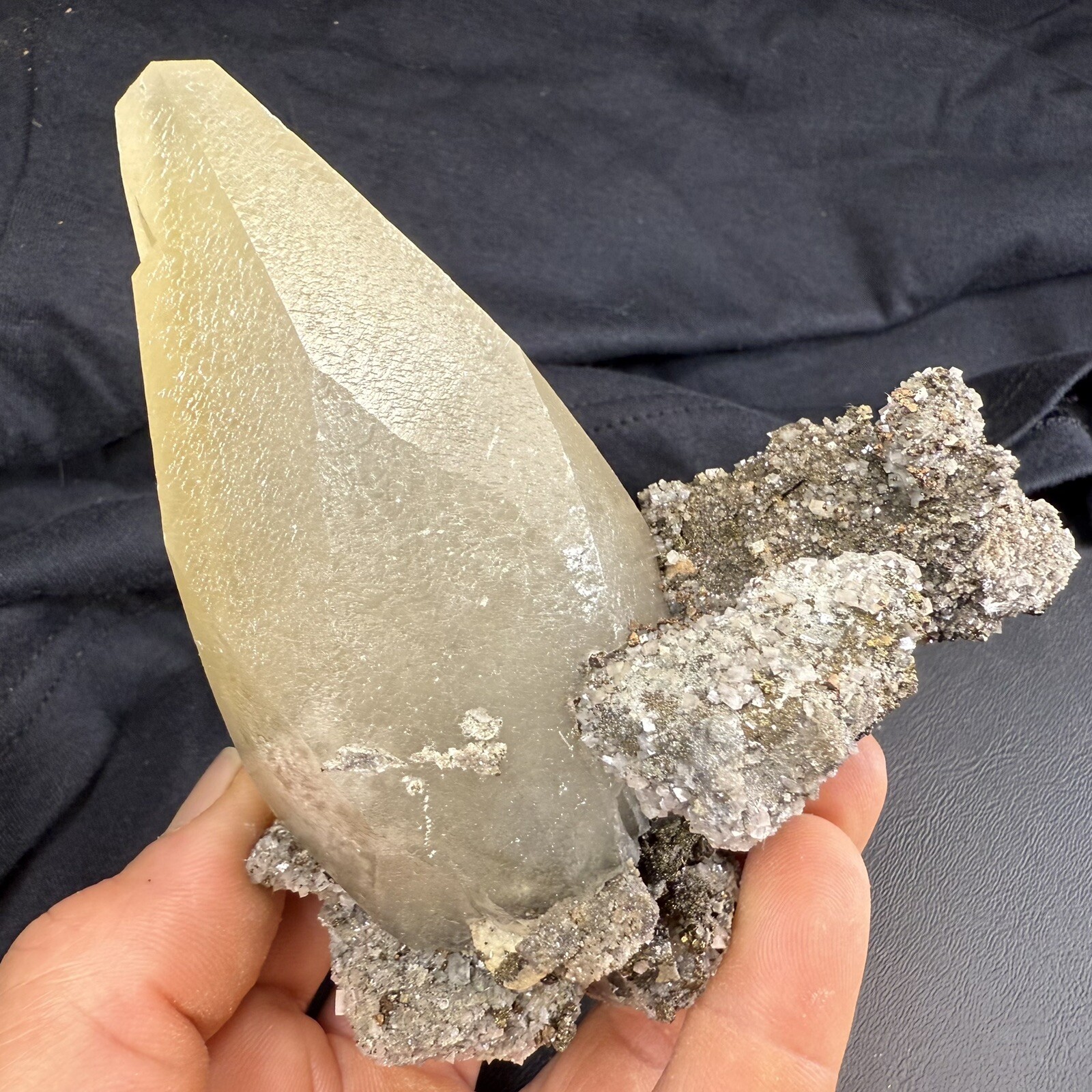 Phantom Calcite Crystal on Chalcopyrite Pyrite Dolomite on Matrix / Missouri