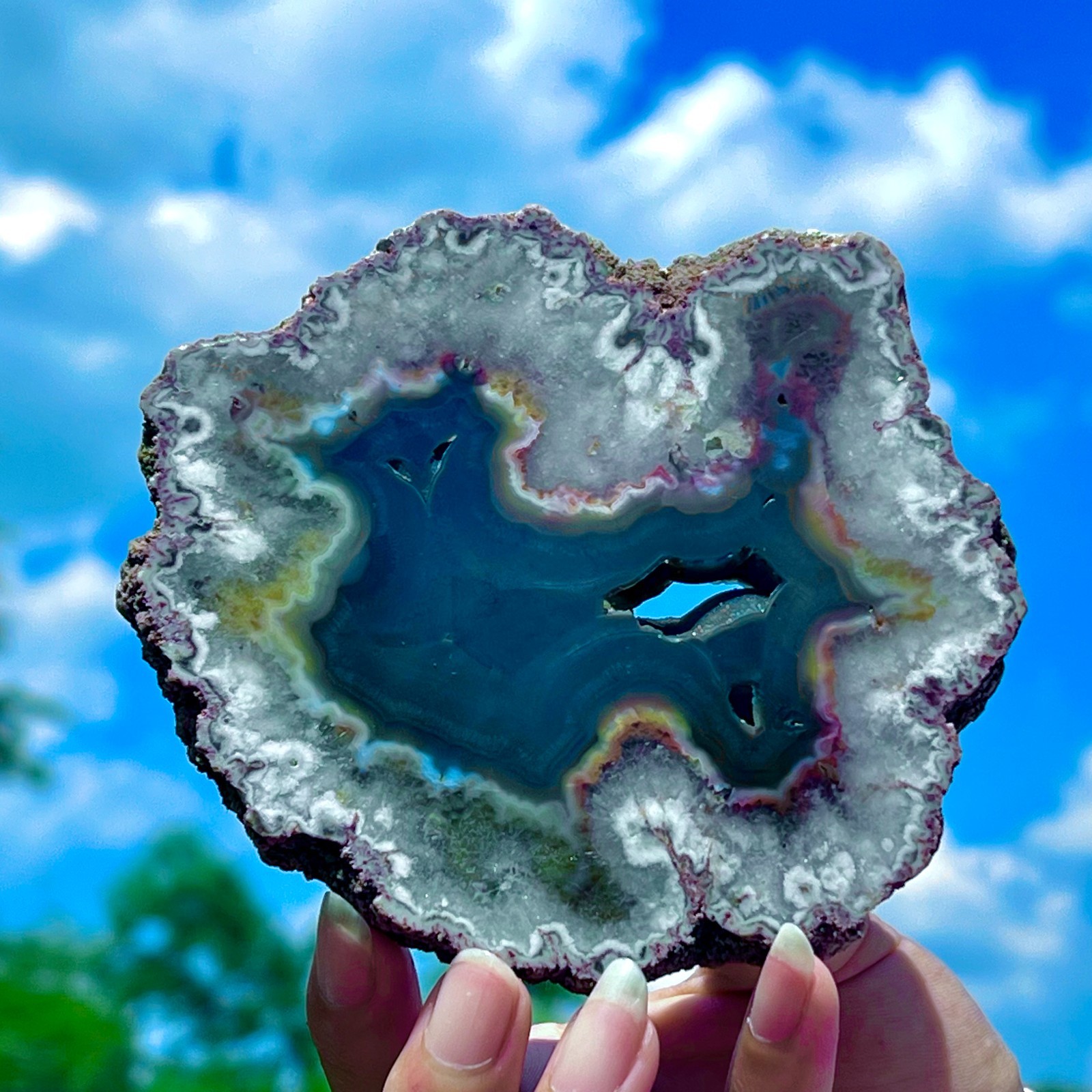 241G Natural Colorful Lace Agate Geode Slice Extra Large Gem From Argentina