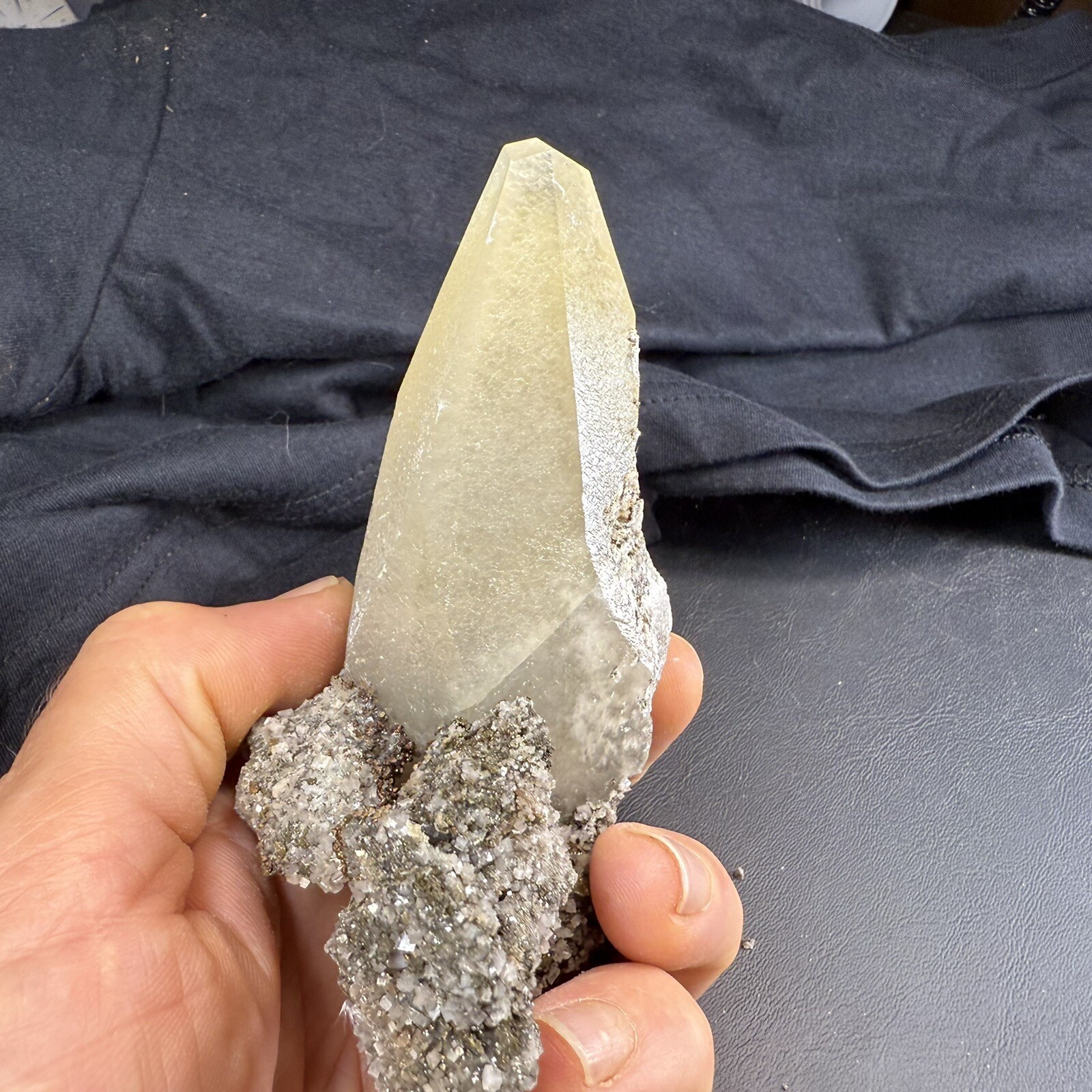 Phantom Calcite Crystal on Chalcopyrite Pyrite Dolomite on Matrix / Missouri