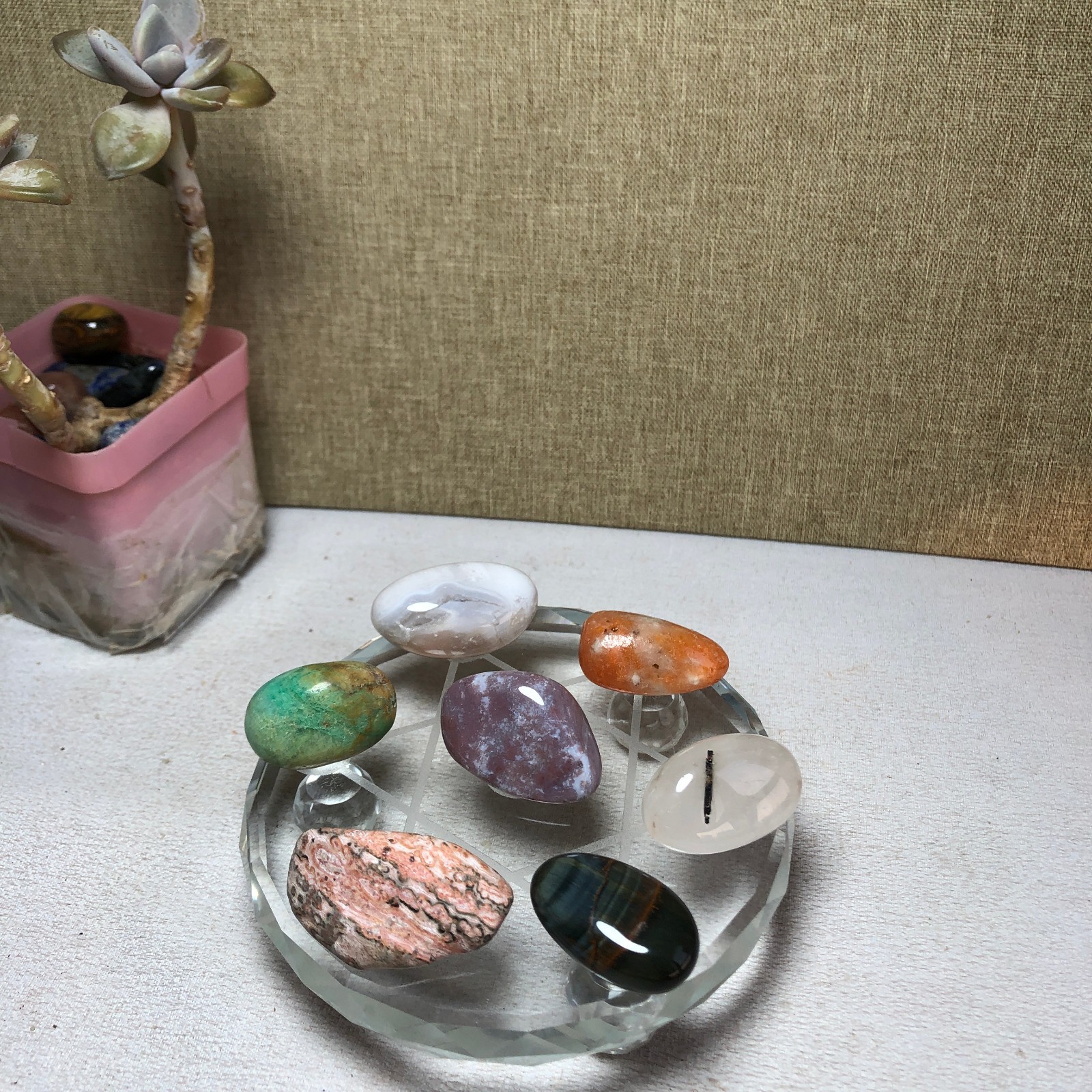 Natural various semi-precious stone Crystal Seven Star Array tumbled 306g A2818