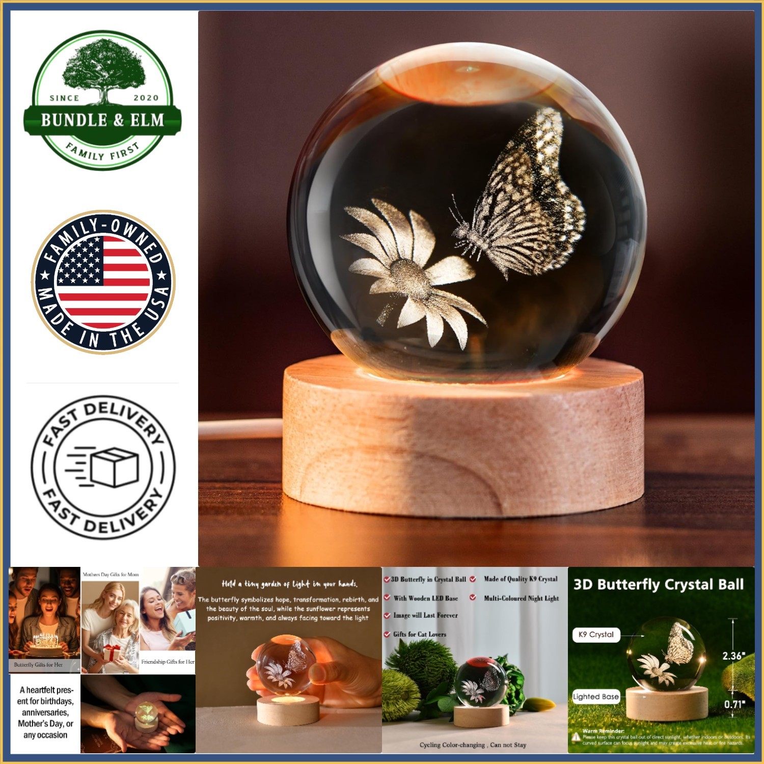 Energy Efficient 3D Butterfly Crystal Ball for Girlfriend or Mother’s Day