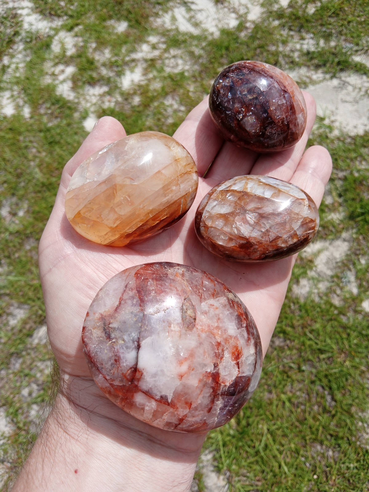 4 Hand Polished Hematoid Fire 🔥 Quartz Palm Stones! Healing, 1 Pound! X3