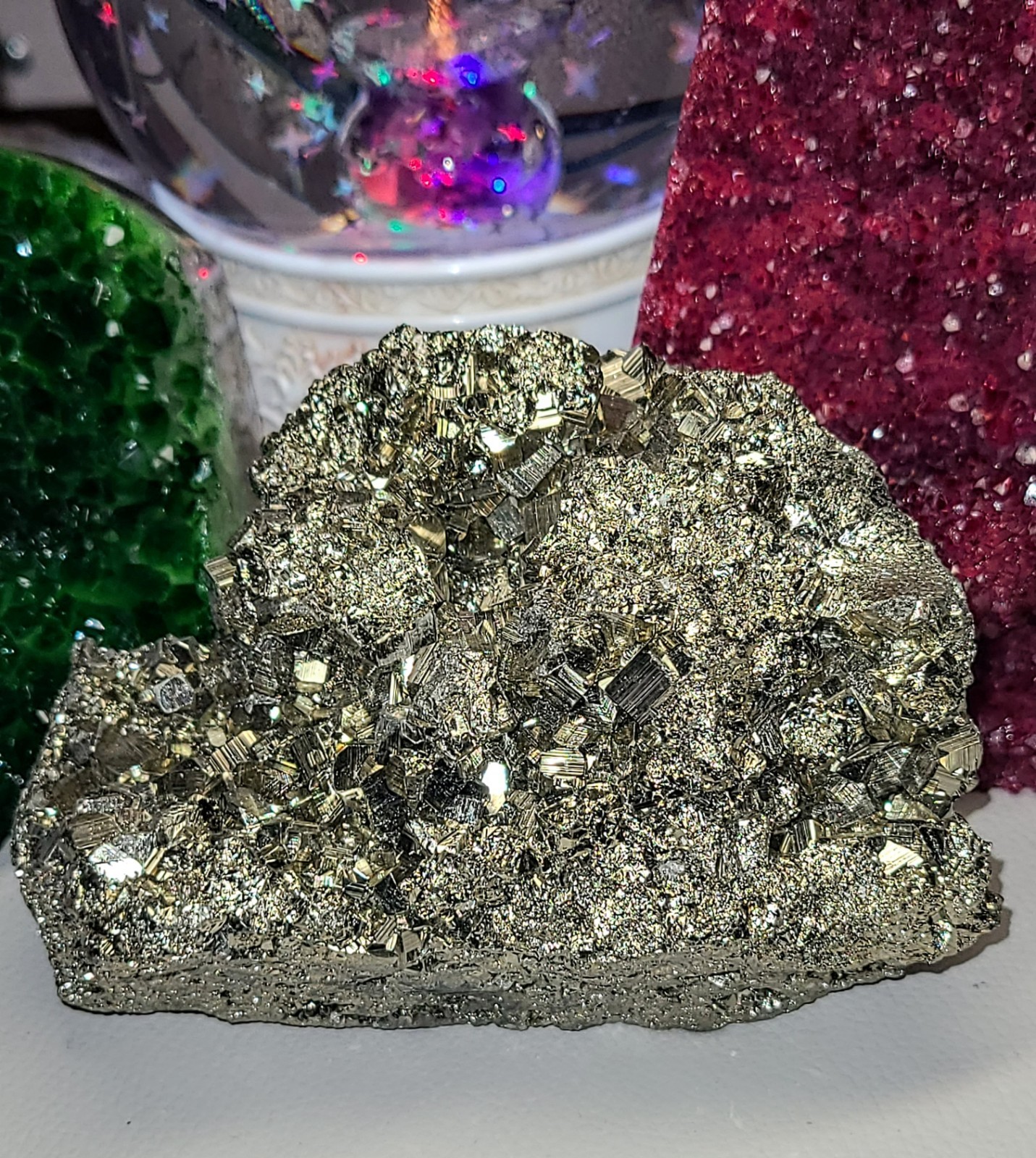 Huge Golden AAA Druzy Peruvian Pyrite Crystal Cluster