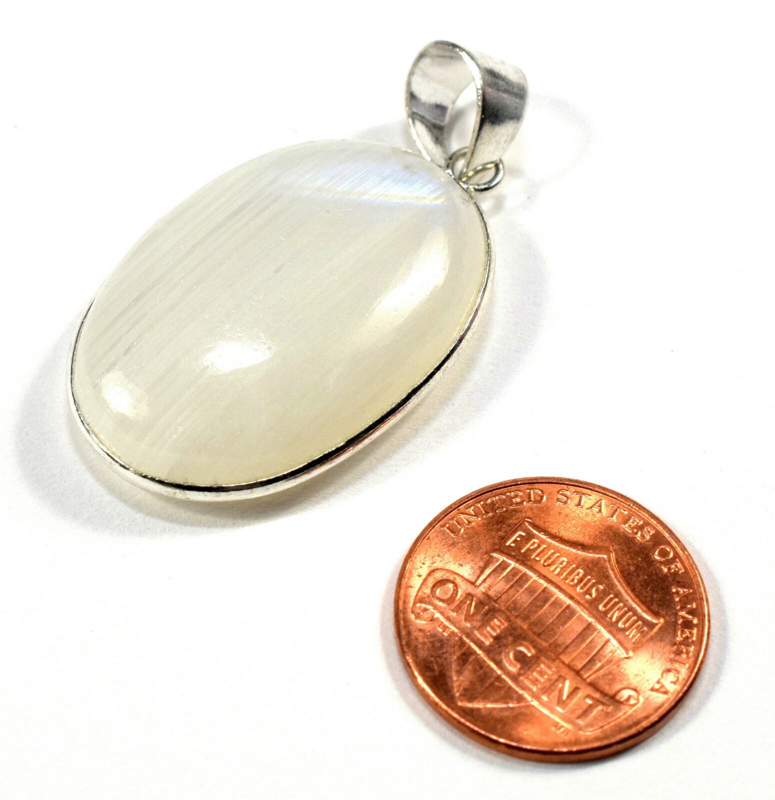 34mm Rainbow Moonstone Silver Plated Pendant Gemstone Crystal Mineral – India