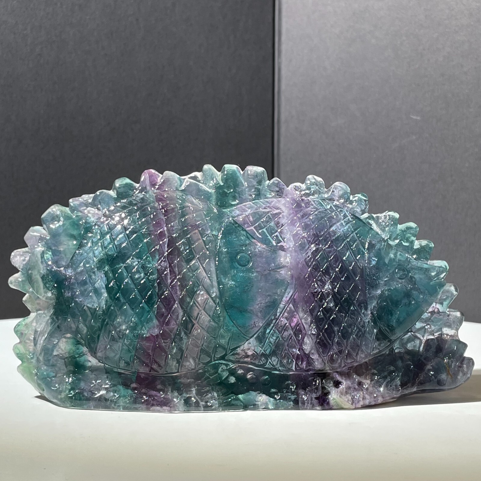 278g Natural fluorite hand carved fish quartz crystal spiritual healing