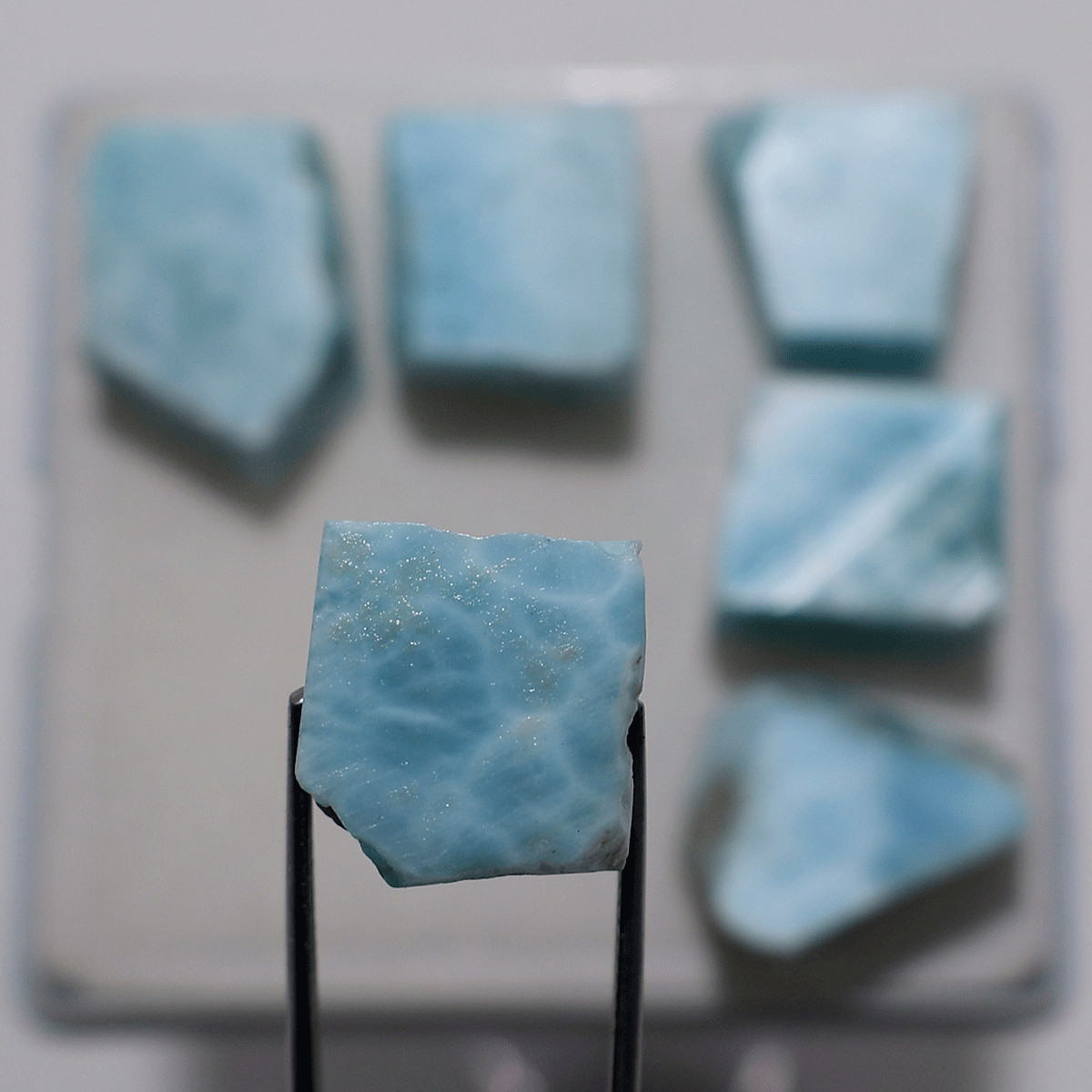 6 PC Caribbean Sky Larimar Raw Slabs— Natural Ocean Blue Rare Crystal Collection