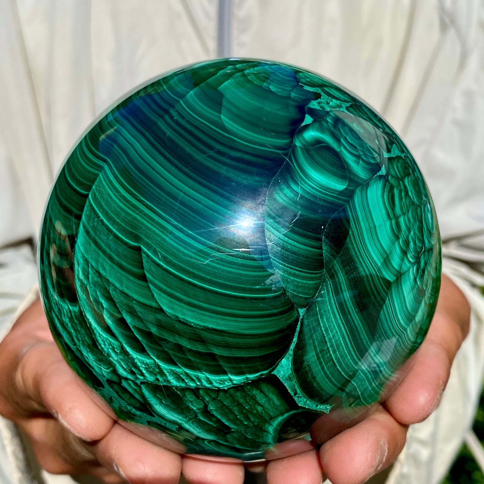 4.1LB Rare Natural Malachite quartz hand Carved sphere Crystal Healing