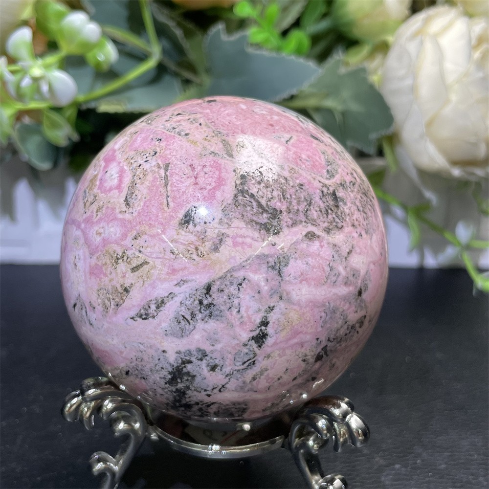 1.4LB 2.7″ Natural Peru Rhodonite Sphere Ball Crystal Quartz Decor Healing