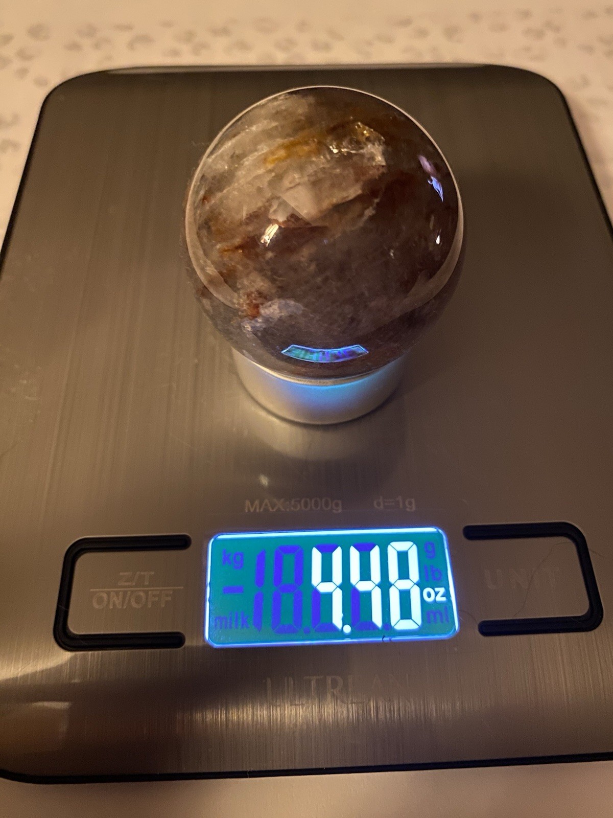 Fire Quartz Sphere Gemstone 4.48 Oz/.79 Lb. Crystal Ball
