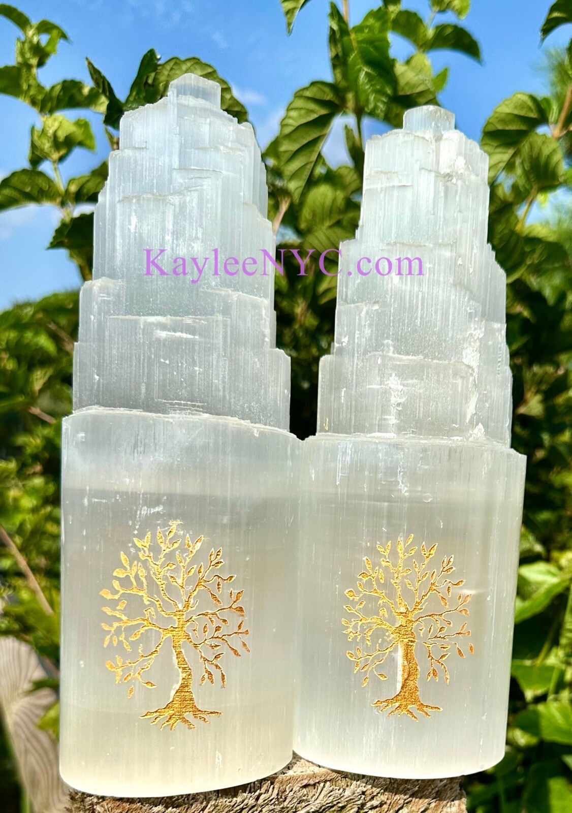 Wholesale Lot 2 Pcs 25cm Natural Selenite Satin Spar Tree Of Life Lamp Crystals