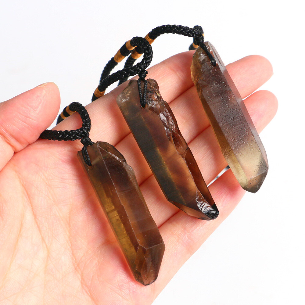 1PC Natural Irregular Smokey Quartz Necklace Crystal Pendant Stone Reiki Healing