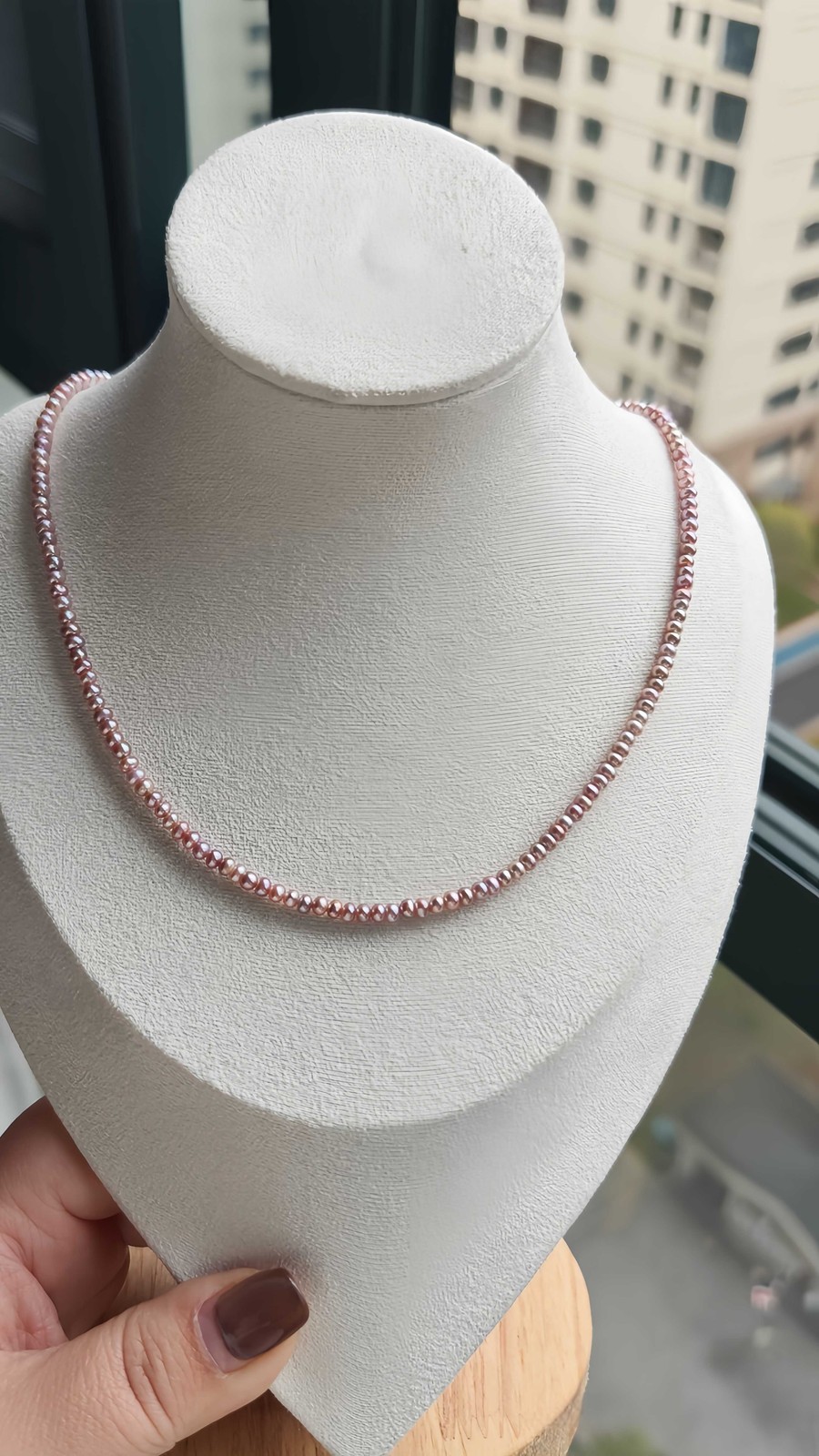 Versatile Aurora Iridescent Rice Pearl Necklace 3.5mm Natural Freshwater 42-43cm