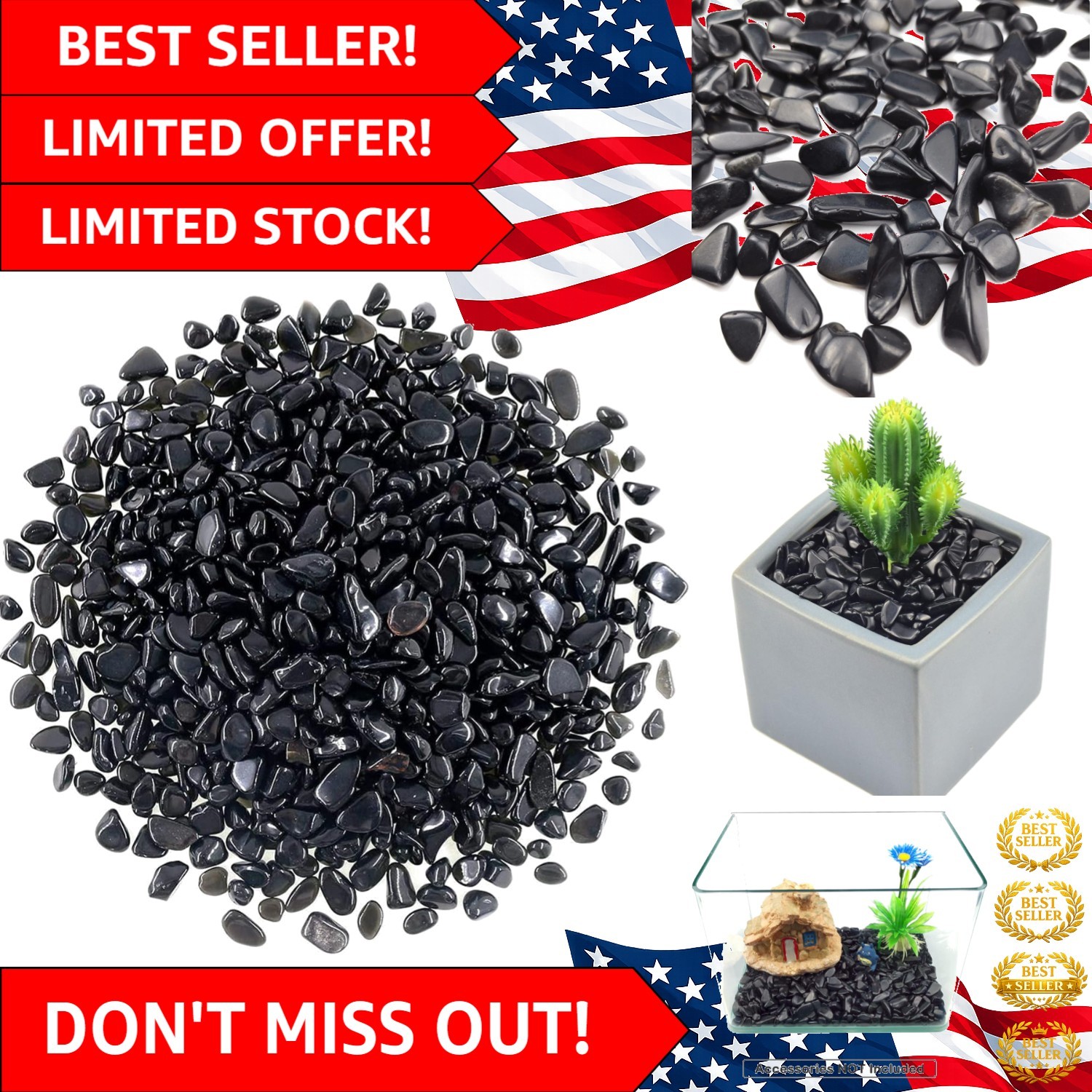 Decorative Irregular Black Obsidian Stones – Ideal for Aquariums & Succulents