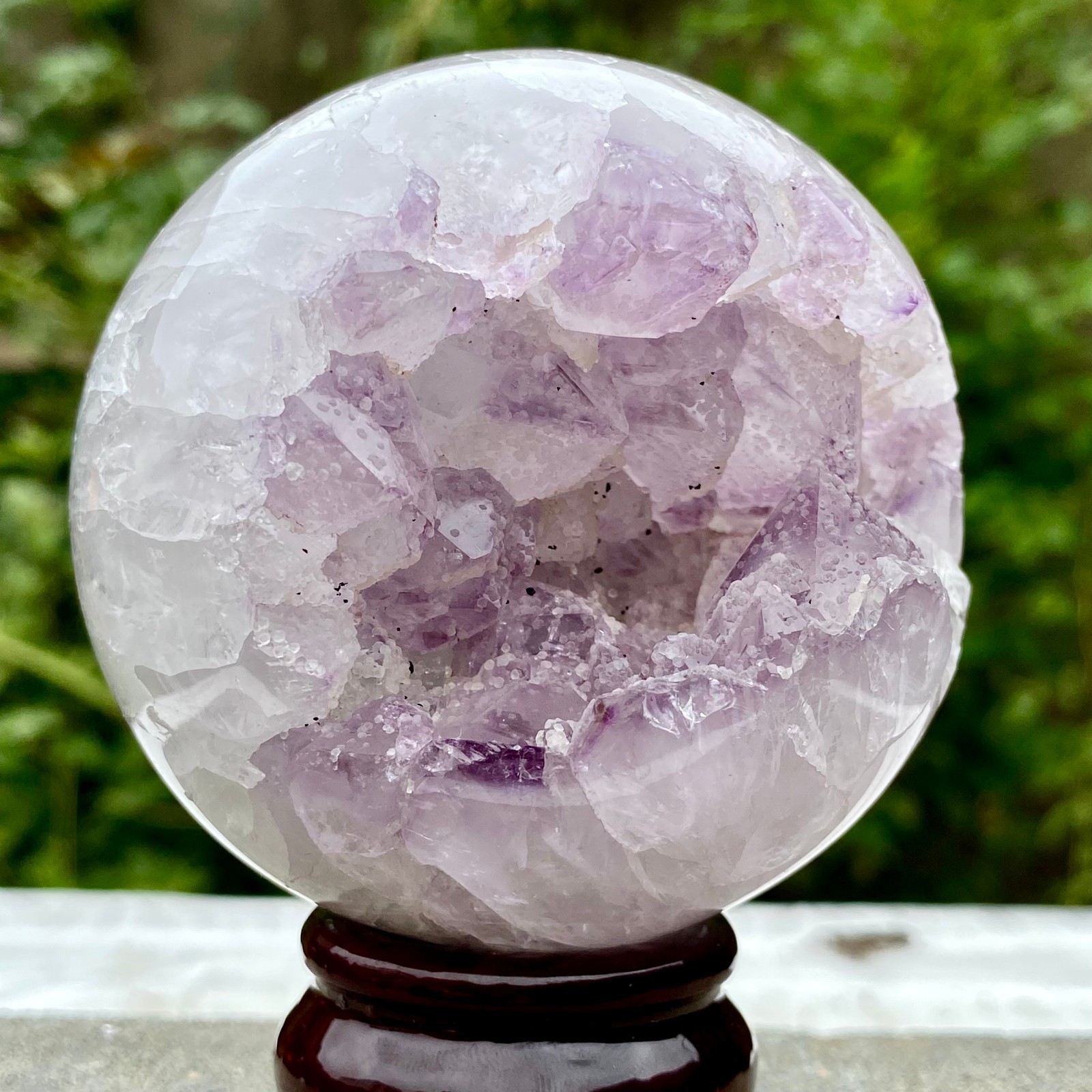 1.1LB Natural Amethyst Sphere Crystal Ball with Wood Stand Healing Feng Shu