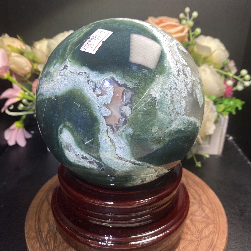 7.1LB 4.7″Natural A++Green Moss Agate Sphere Crystal Reiki Healing Ball Decor