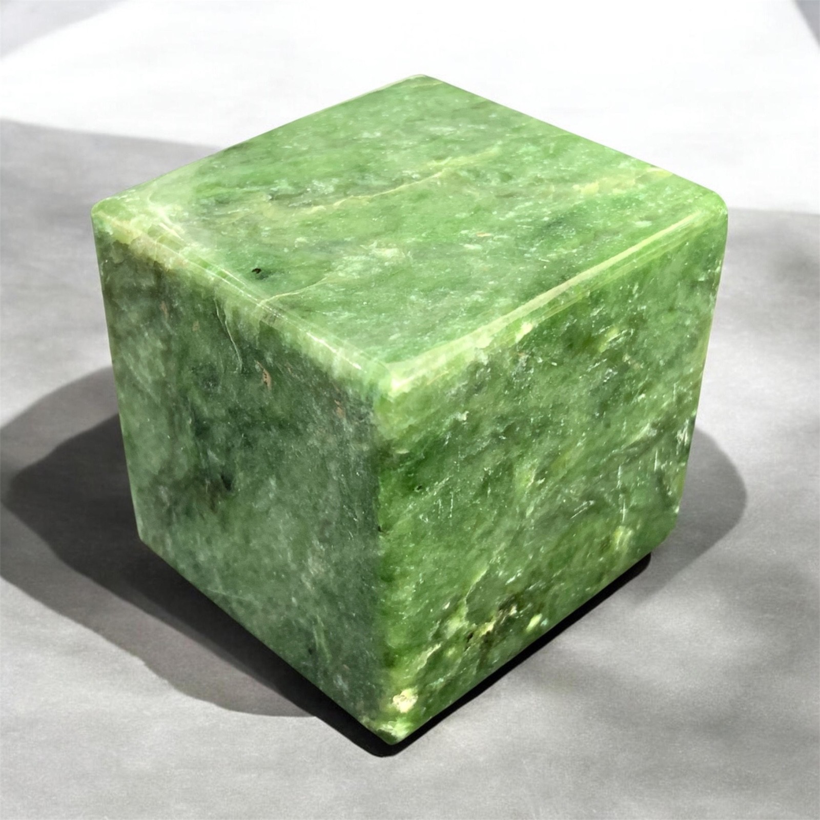 Top Quality Nephrite Jade Cube – 360g Hand-Polished Natural Healing Stone