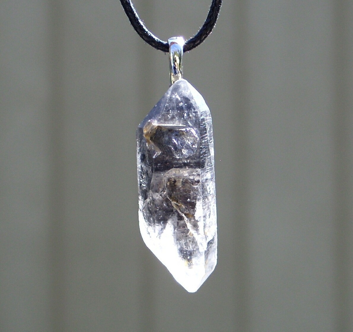 Tibetan Black Quartz Double Term Crystal Point Free Form Stone Pendant Necklace