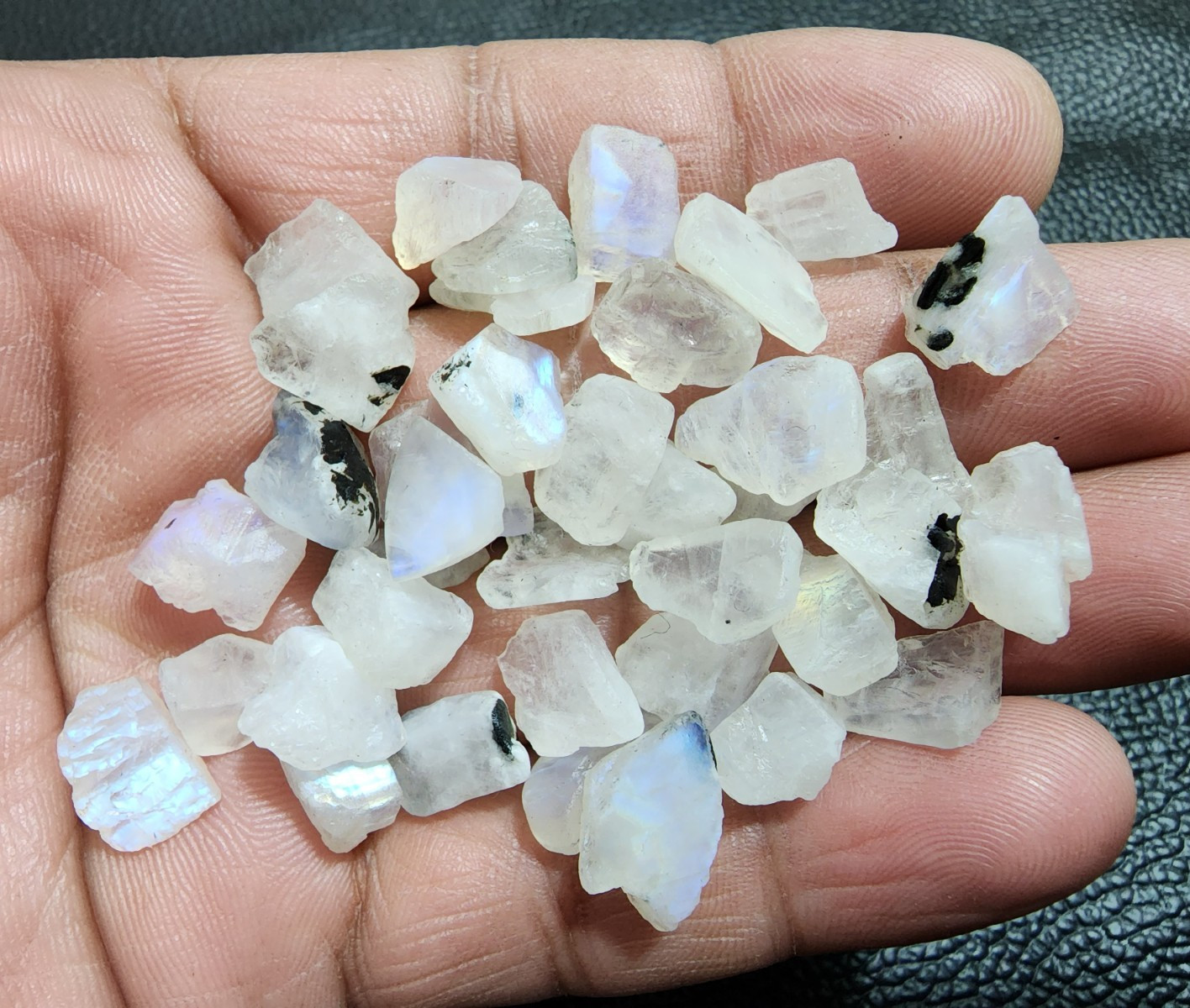 “White Rainbow Moonstone Rough Lot 39 Pcs 11-16mm Natural Raw Gemstone Crystals”