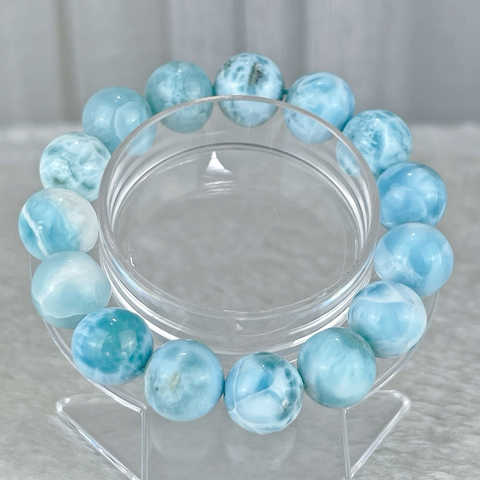 53g Larimar Bracelet Sky Blue, 7 in” 13mm, Dominican Gemstone,