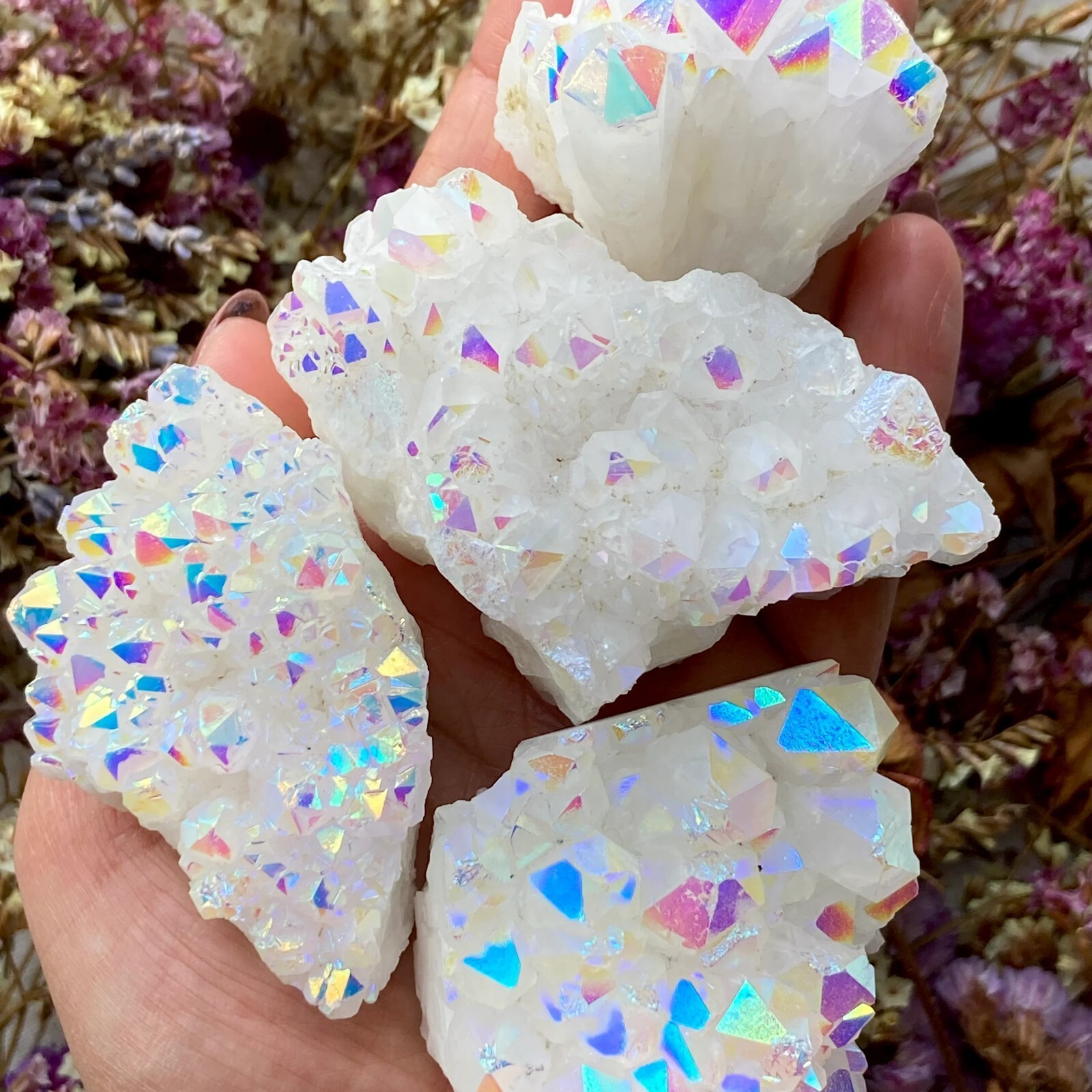 Rainbow Angel Aura Quartz Cluster Raw Titanium Geode Crystal Healing Specimen