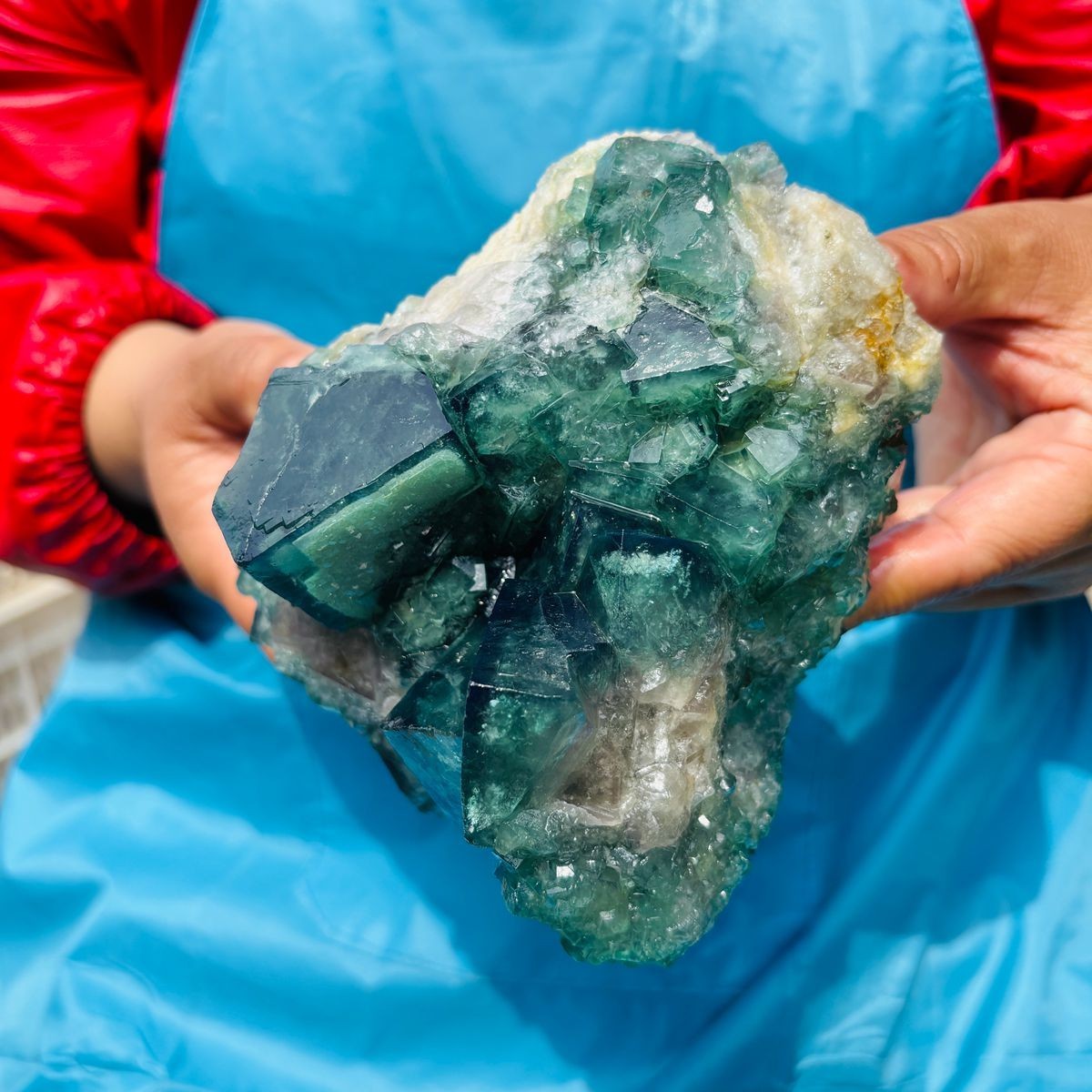 1790G Natural BLUE-green purple Cube Fluorite Mineral Crystal Specimen/China