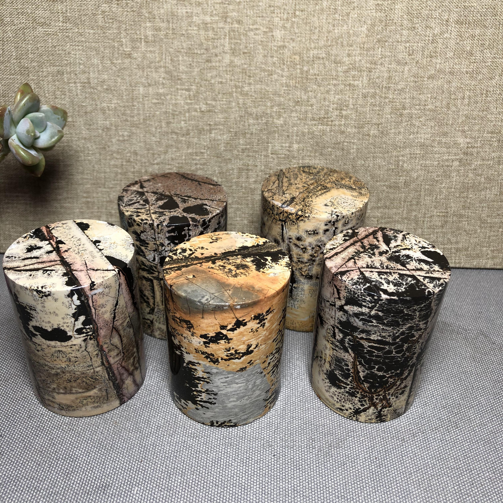 wholesale 5pcs Natural Chinese Painting Stone Quartz Crystal cylinder home decor