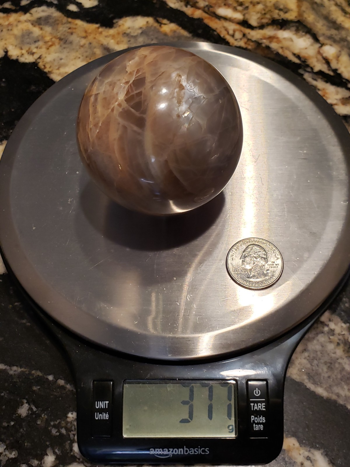 2.5″ Peach Moonstone Sunstone Flashy Quartz Crystal Sphere Ball Orb UV, 377g