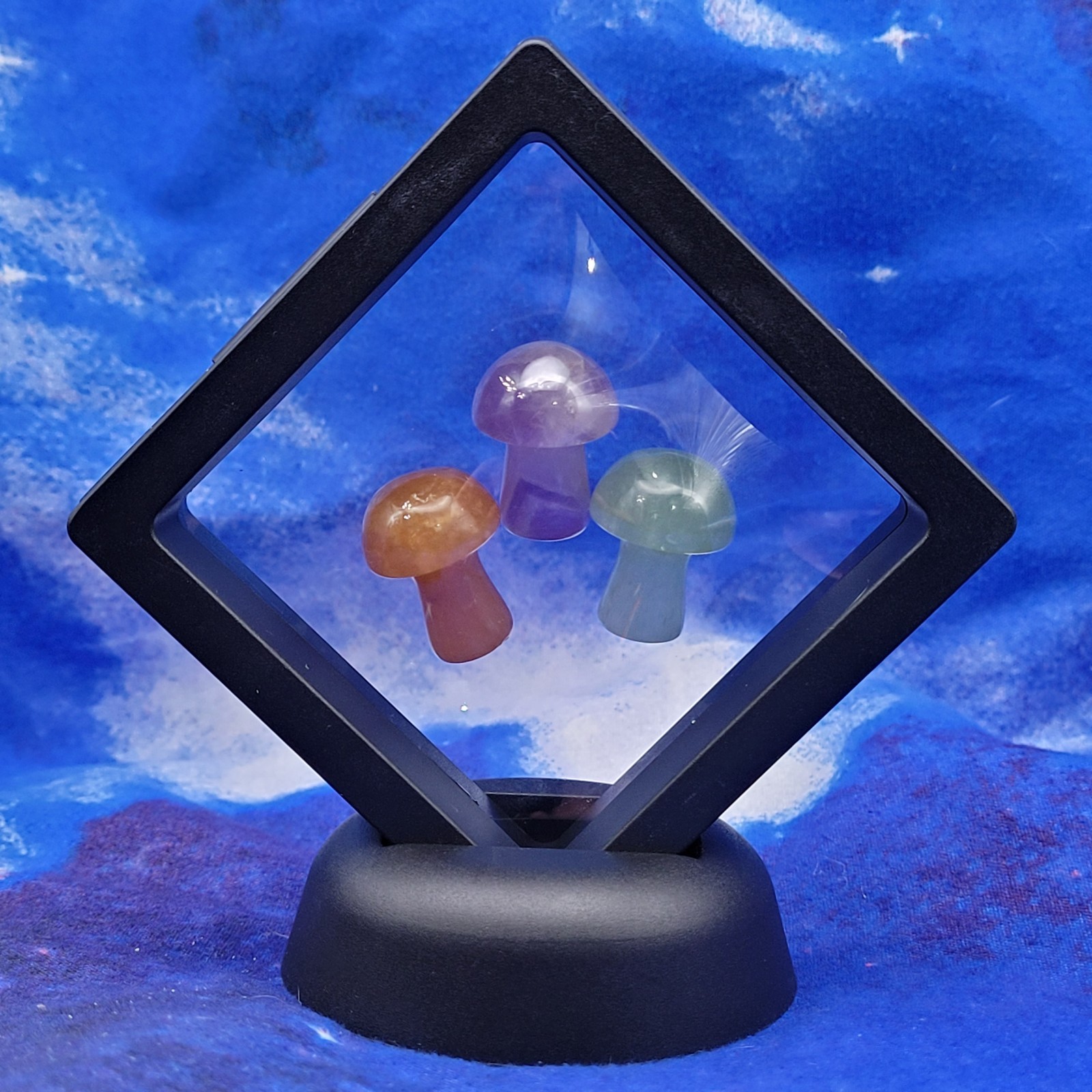 3 Magic Mushrooms: Dream Amethyst/Green & Orange Aventurine 20mm Crystal Display