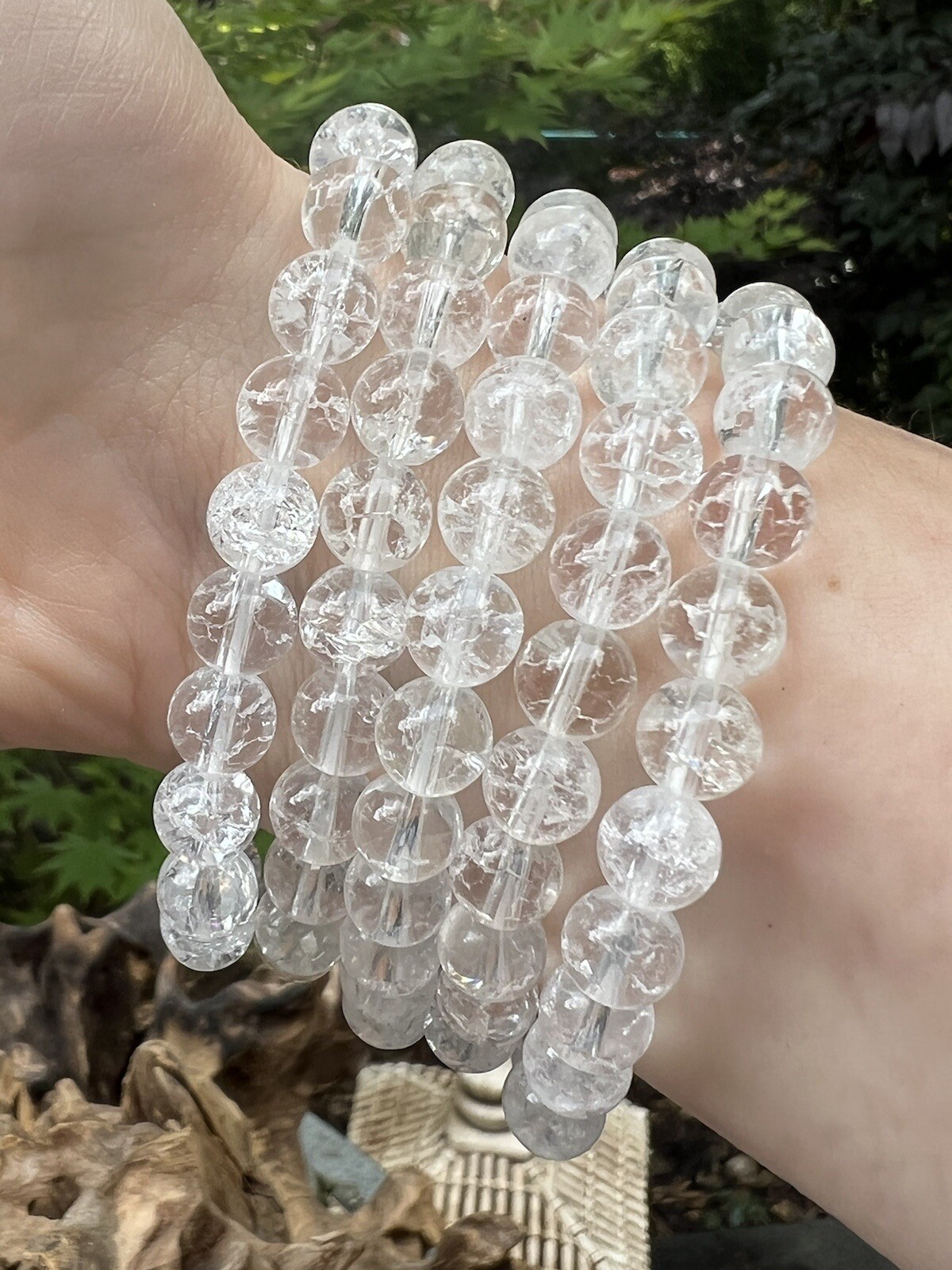 Fire And Ice Clear Quartz Beaded Brazilian Bracelet AAA+ 6mm