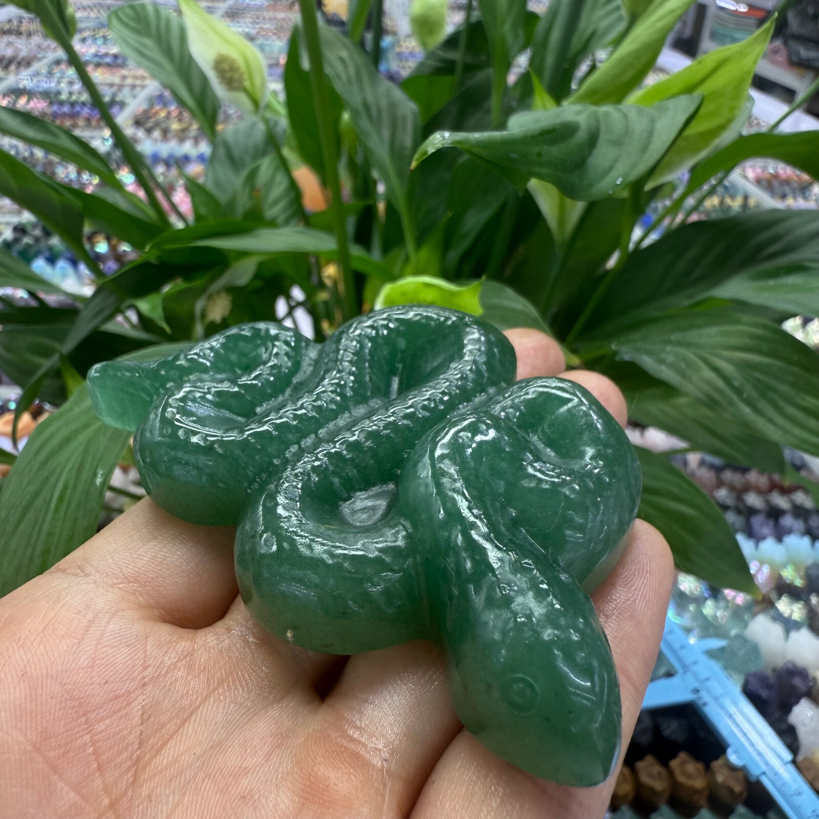 3.3″ natural Green East Mausoleum snake Carved Reiki Crystal Skull Decor Gift