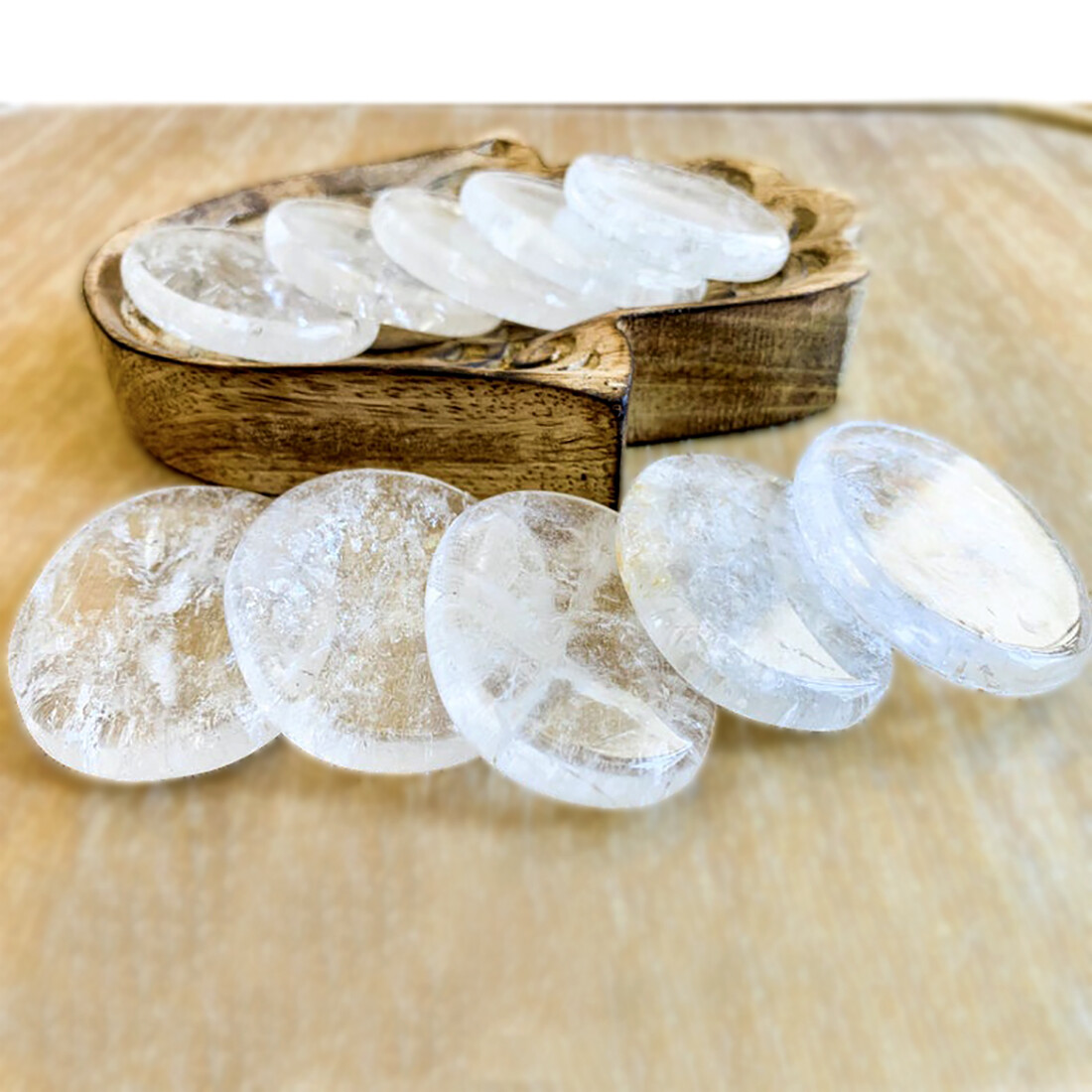 Natural Quartz Crystal Palm Stone Polished Worry Stone Energy Healing Reiki Cab