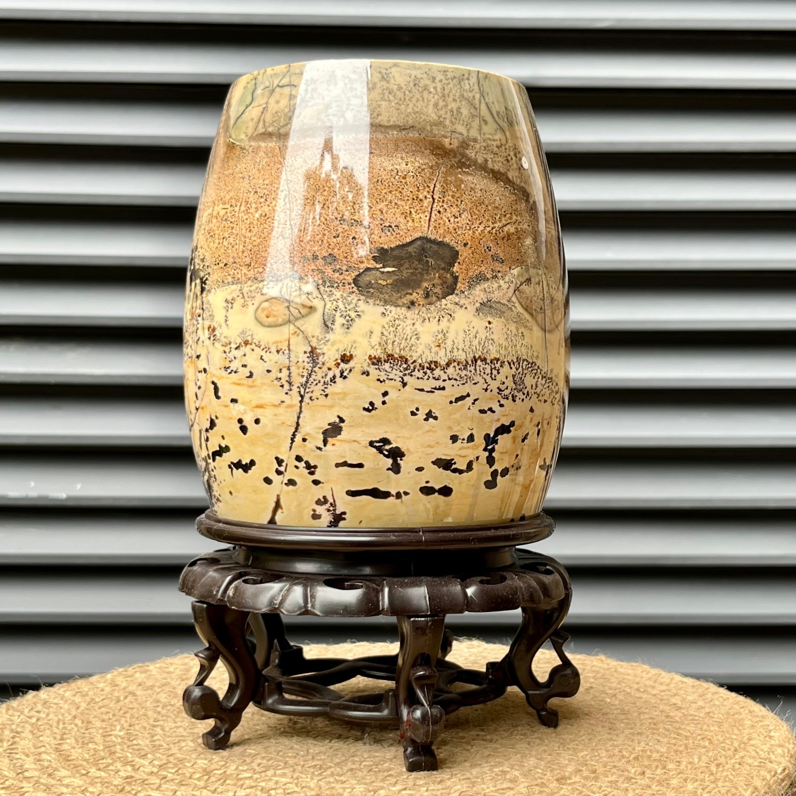 Polished Landscape Stone Vase Brush Pot Crystal Mineral Home Office Decor