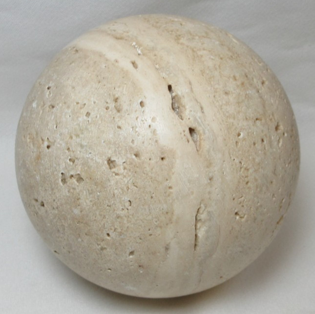 NATURAL TRAVERTINE STONE ORB SPHERE GEODE 4.75” ROUND CARPET BALL 4.9 POUND