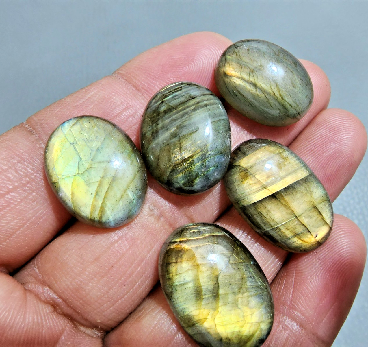 Natural Labradorite Oval Cabochon Lot 5 Pcs Flashy Loose Gemstone 24-21 MM Size