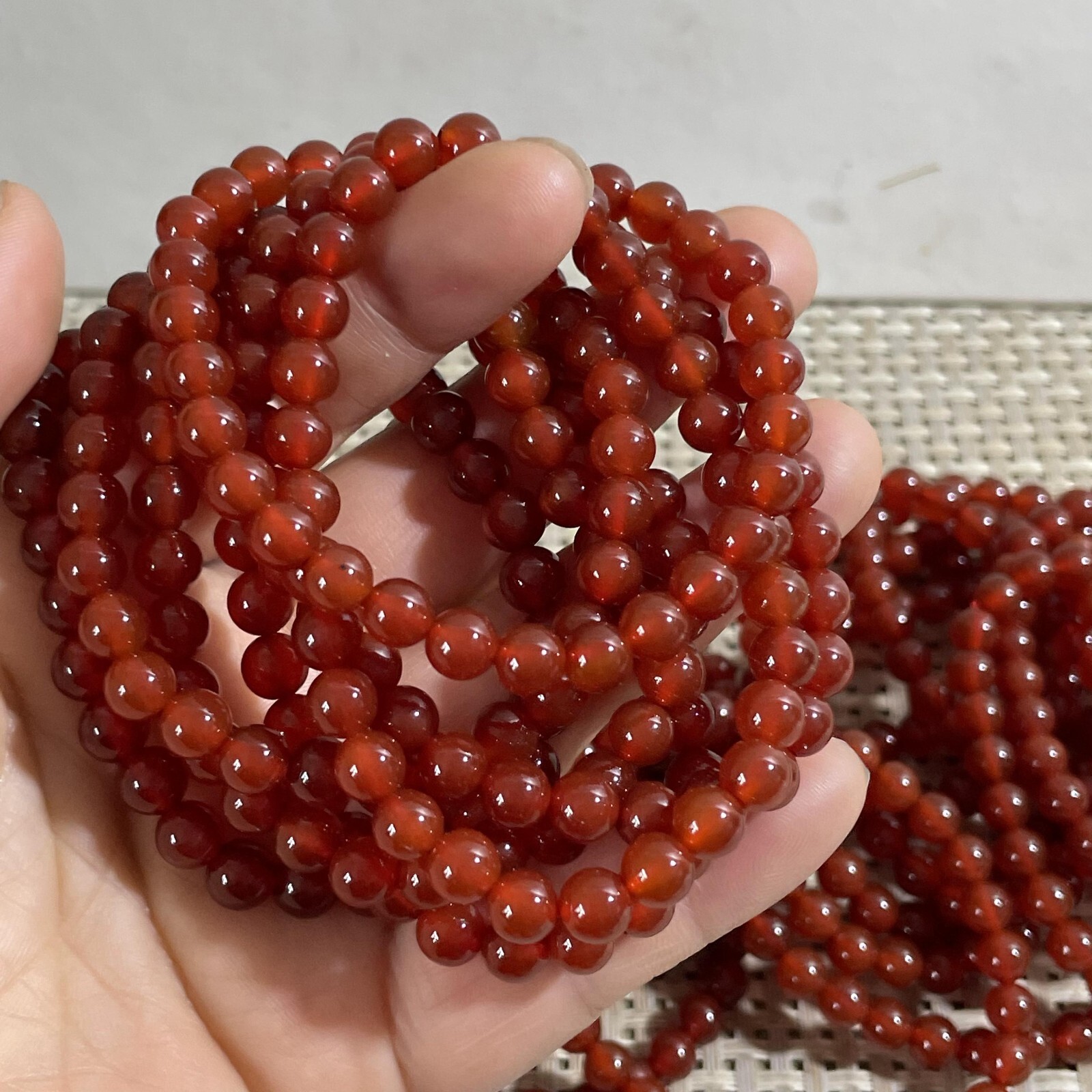 Wholesale 5 Pcs red agate stone 6mm Quartz Crystal Stretch Bracelet