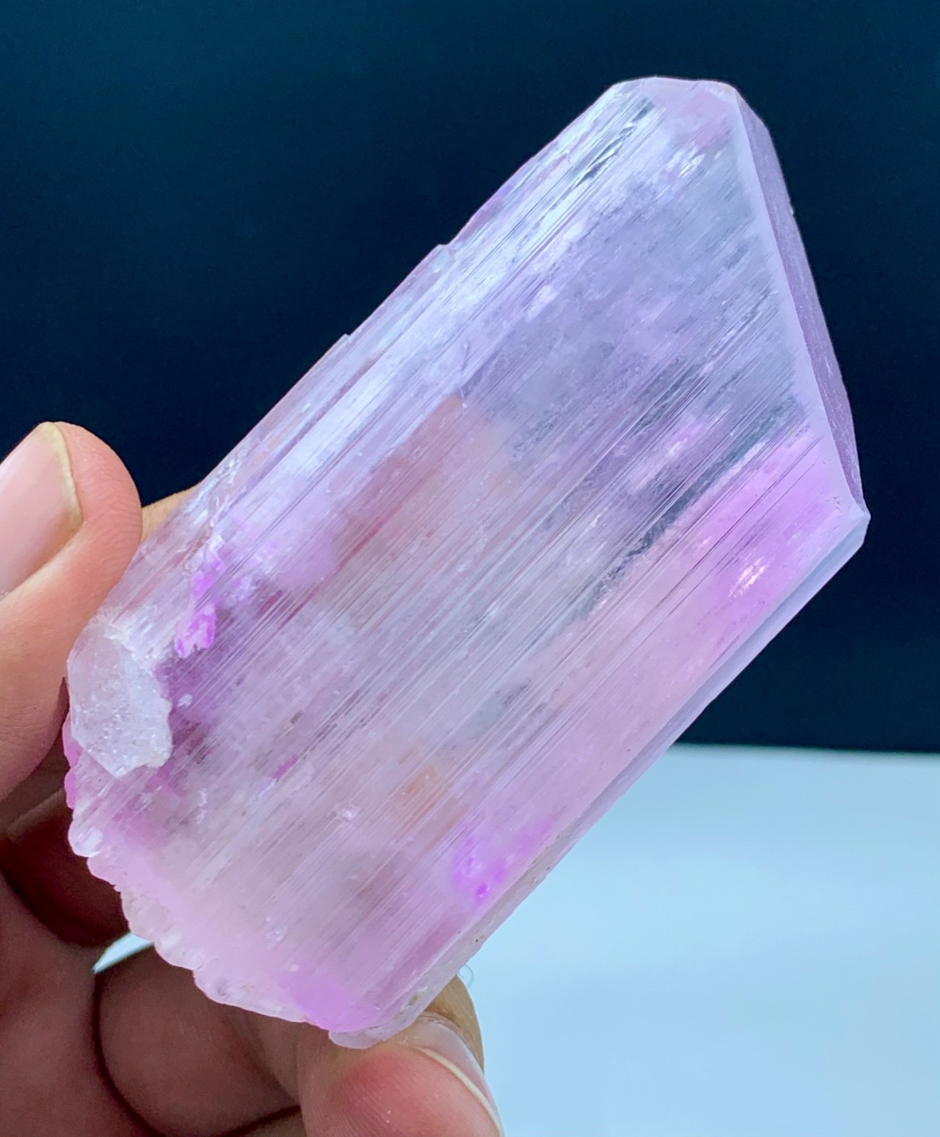 147 Gm Pink Kunzite Natural DT, Gemmy Wonderful Shape Crystal Combine Quartz—AFG