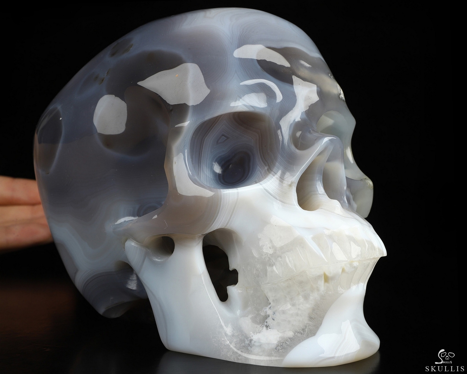 Super Realistic! Lifesized 7.0″ Agate Hand Carved Crystal Skull, Crystal Healing