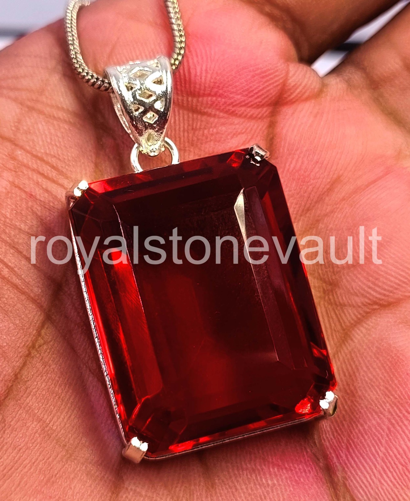 102.5 CT Natural Red Ruby Emerald Cut 925 Silver Pendant Free Chain IGL Gem 6AHX