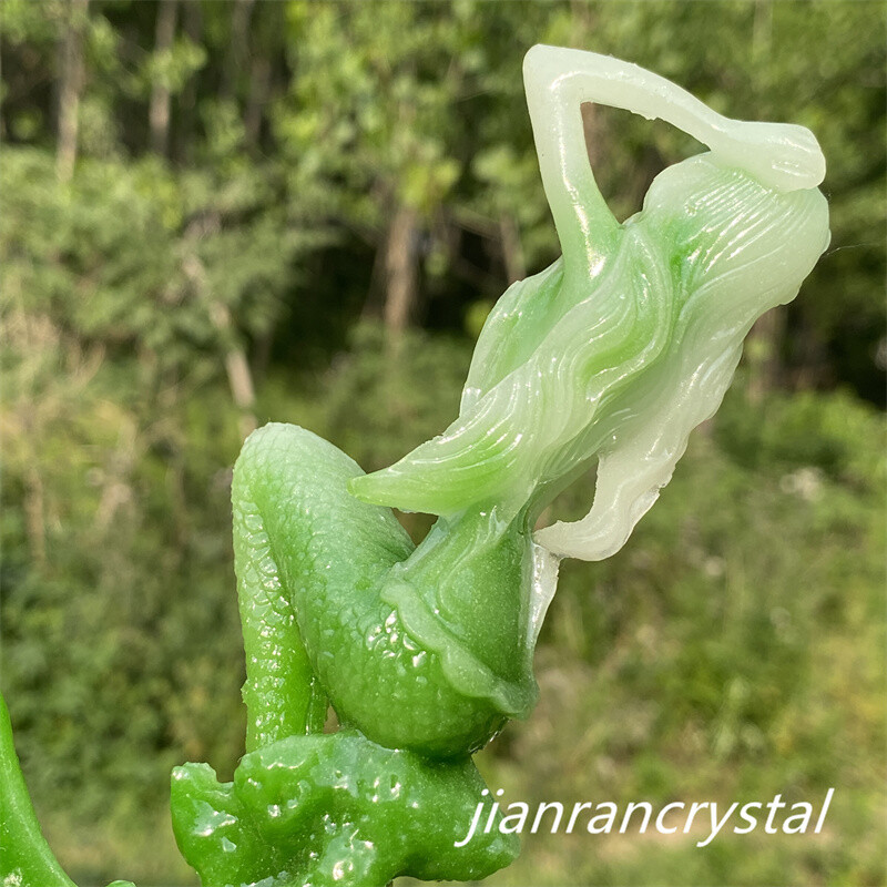 4″ Green Luminous Stone Quartz Hand Carved Mermaid Crystal Skull Reiki Healing