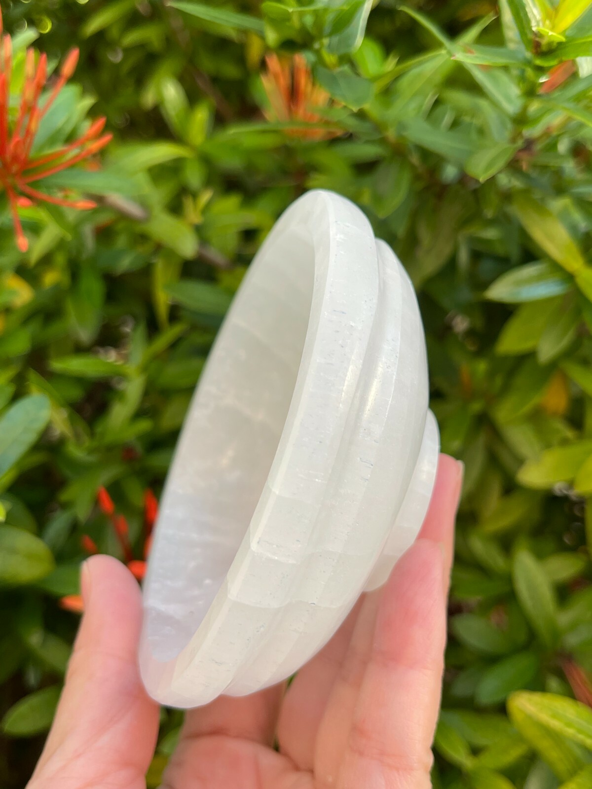 4″ Diameter SELENITE Crystal Polished Charging Bowl With Curves and Pedestal