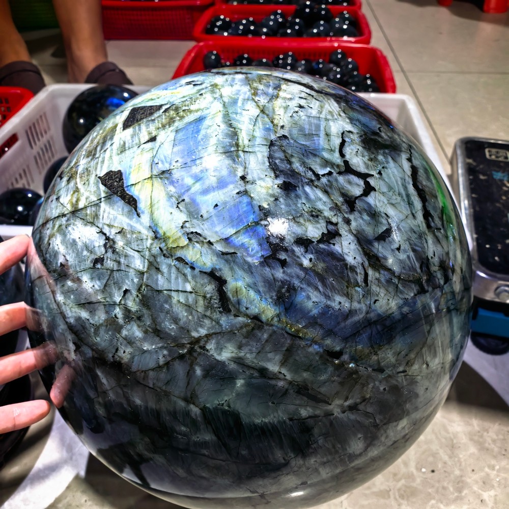 73.7LB Large Top Natural labradorite Quartz Sphere Carved Crystal Ball Healing
